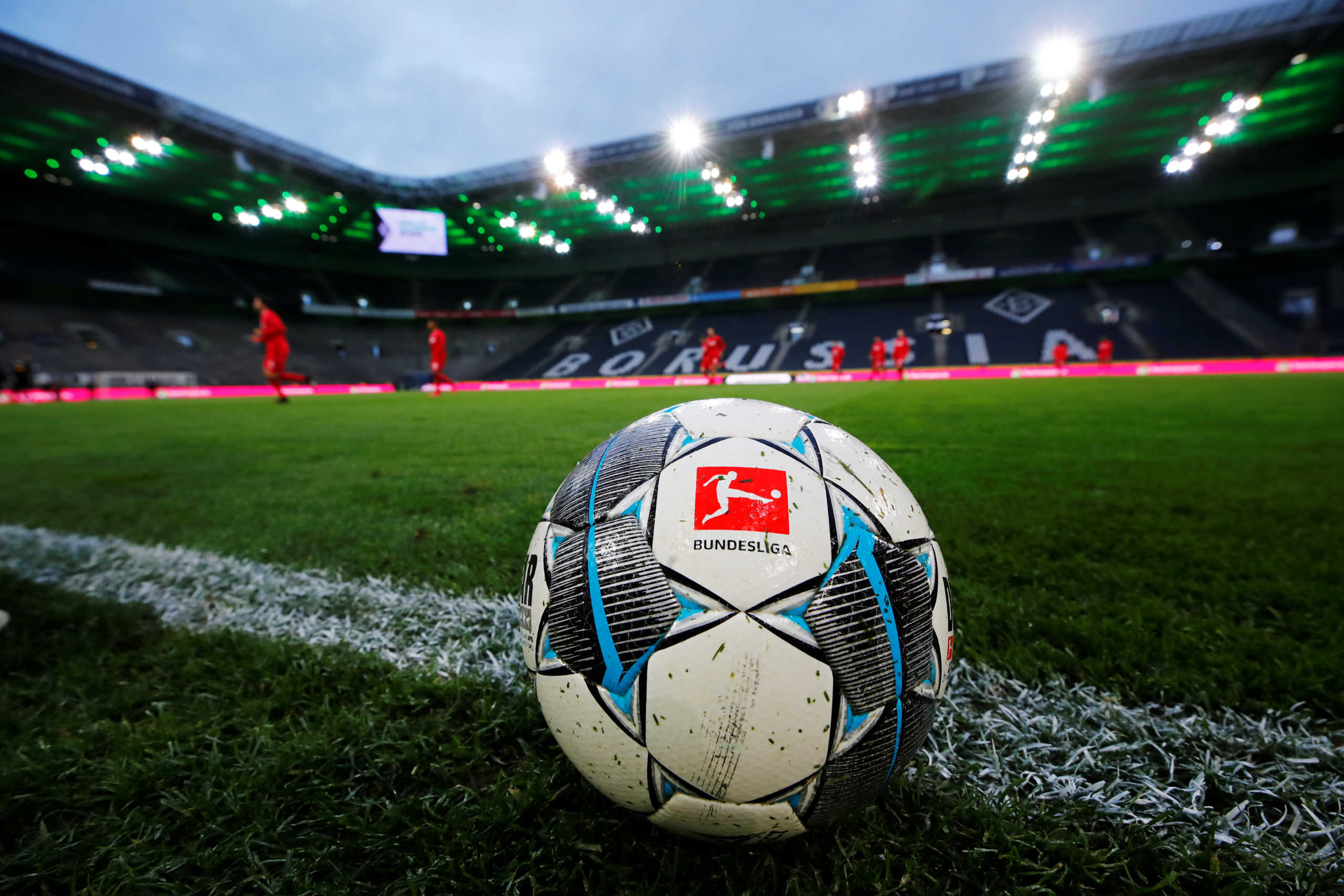 Soccer Football - Bundesliga - Borussia Moenchengladbach v FC Cologne - Borussia-Park, Moenchengladbach, Germany - March 11, 2020  General view of a match ball during the warm up before the match that will be played behind closed while the number of coronavirus cases grow around the world  REUTERS