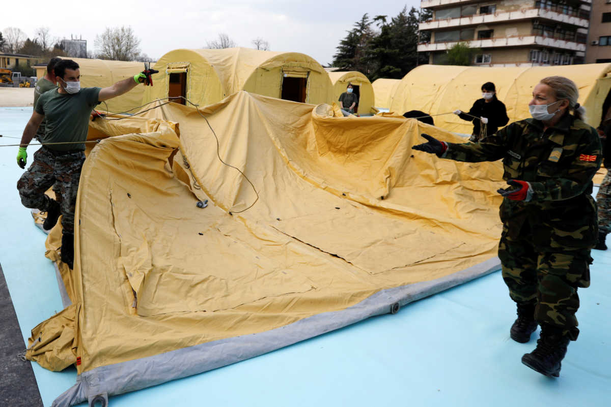 Macedonian army set up tents next to University Clinic for Infectious Diseases due to coronavirus disease (COVID-19) measurements, in Skopje, North Macedonia March 30, 2020. REUTERS