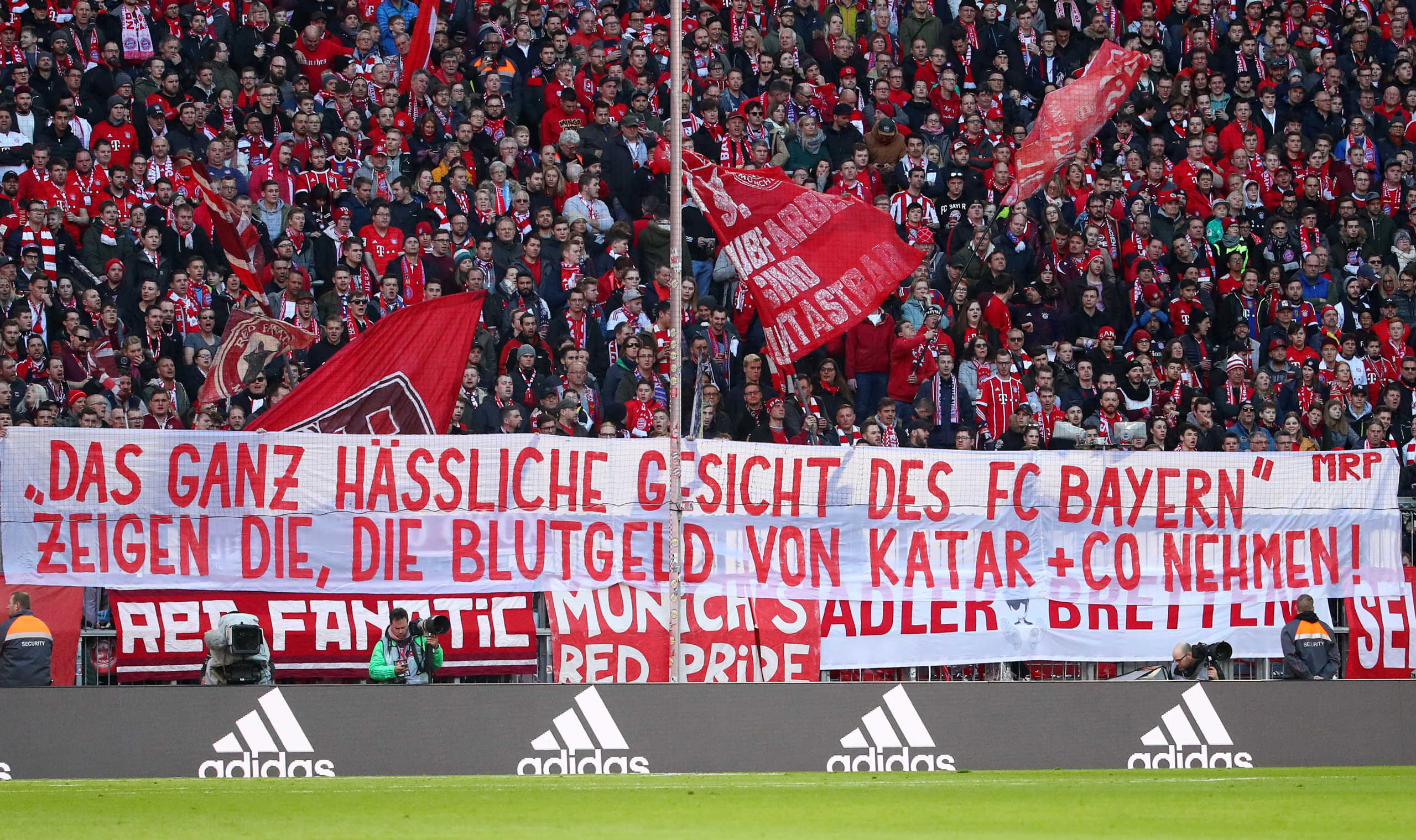 Soccer Football - Bundesliga - Bayern Munich v FC Augsburg - Allianz Arena, Munich, Germany - March 8, 2020  General view of a banner displayed by fans inside the stadium  REUTERS