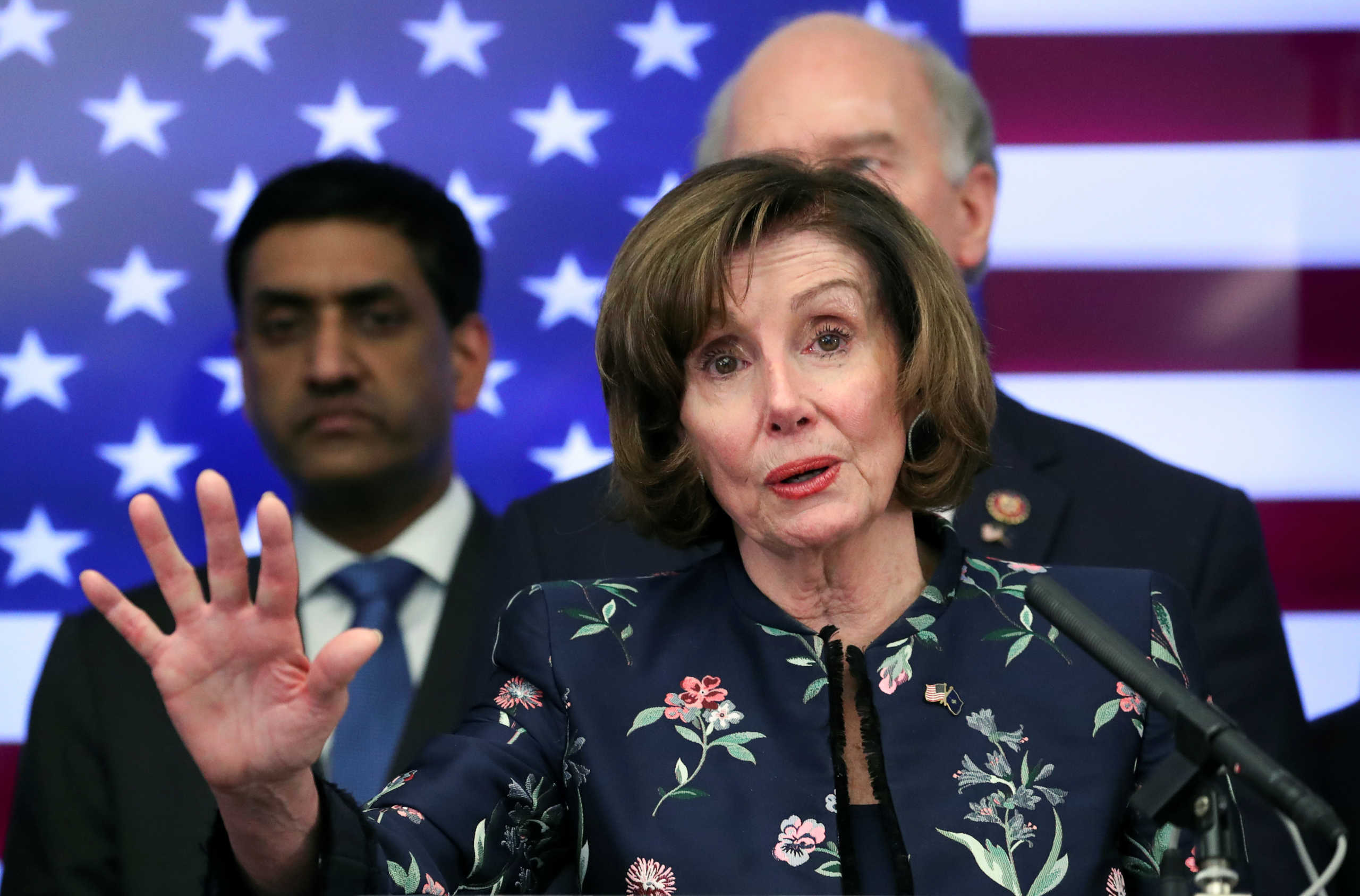 U.S. House Speaker Nancy Pelosi gestures as she speaks at a news conference at NATO headquarters in Brussels, Belgium February 17, 2020. REUTERS
