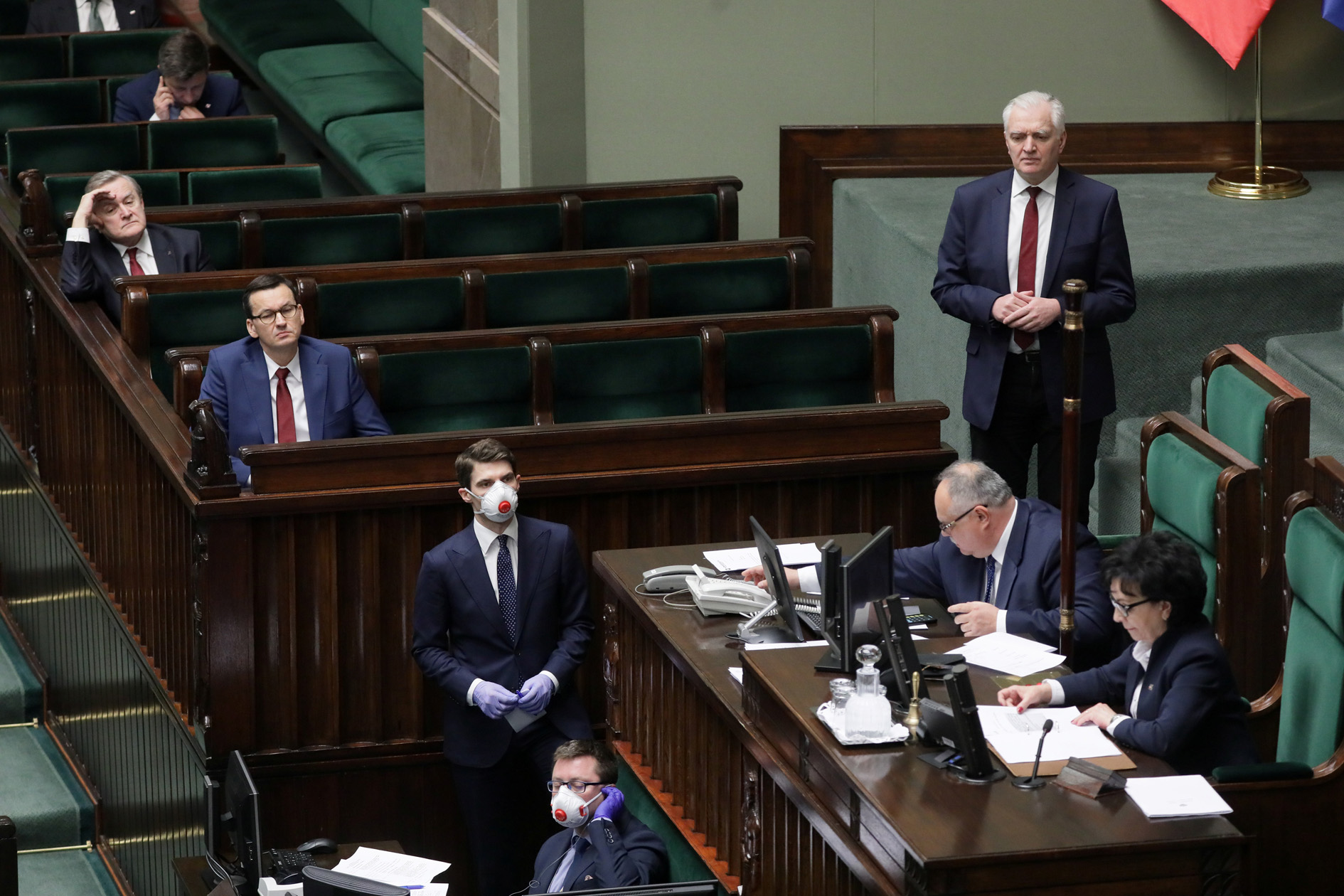 Poland's Prime Minister Mateusz Morawiecki attends a parliament sitting, as coronavirus disease (COVID-19) spread continues, at the parliament building in Warsaw, Poland March 26, 2020. Agencja Gazeta