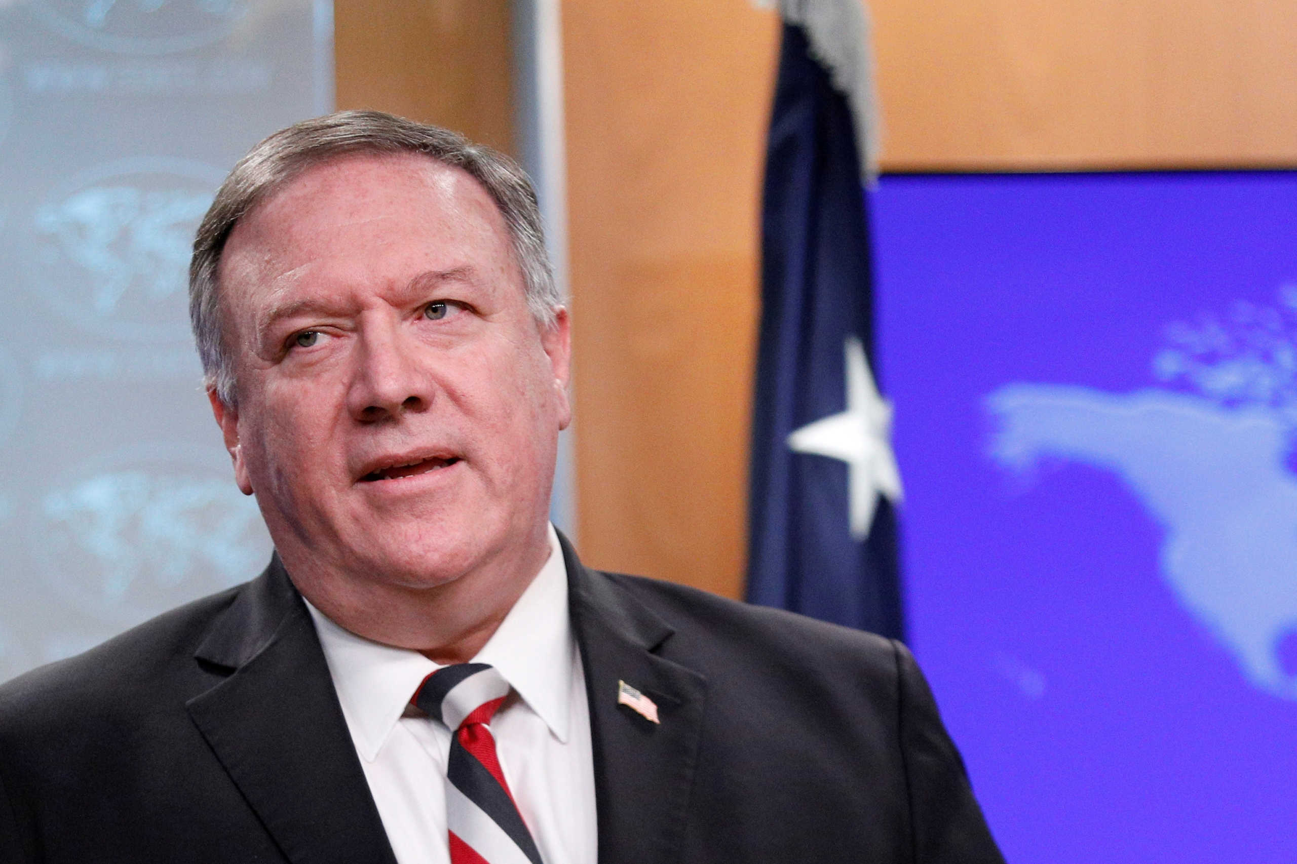 U.S. Secretary of State Mike Pompeo delivers remarks on the current state of the coronavirus disease (COVID-19) during a news conference at the State Department in Washington, U.S., March 17, 2020. REUTERS
