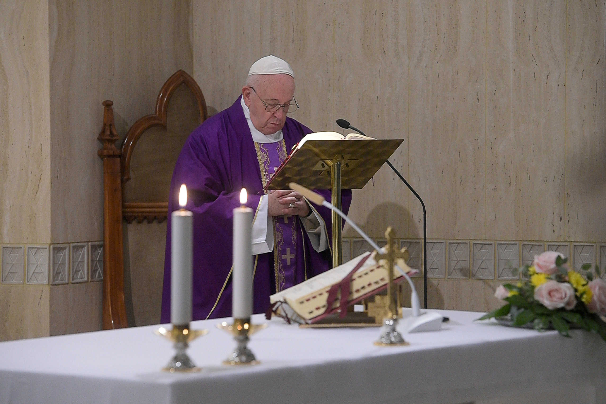 FILE PHOTO: Pope Francis leads the daily Santa Marta Mass at the Vatican, February 27, 2020. Vatican Media