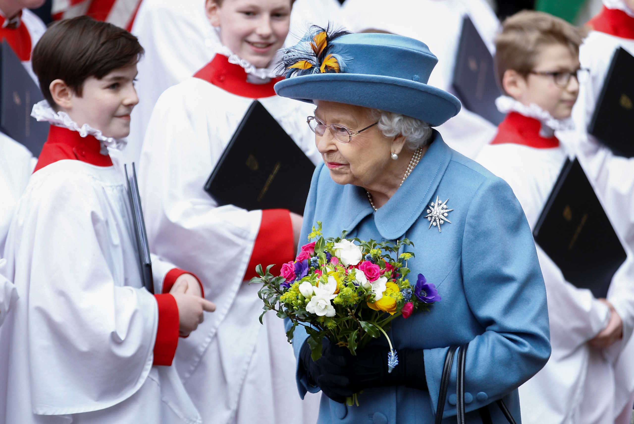 Britain's Queen Elizabeth II leaves after the annual Commonwealth Service at Westminster Abbey in London, Britain March 9, 2020. REUTERS