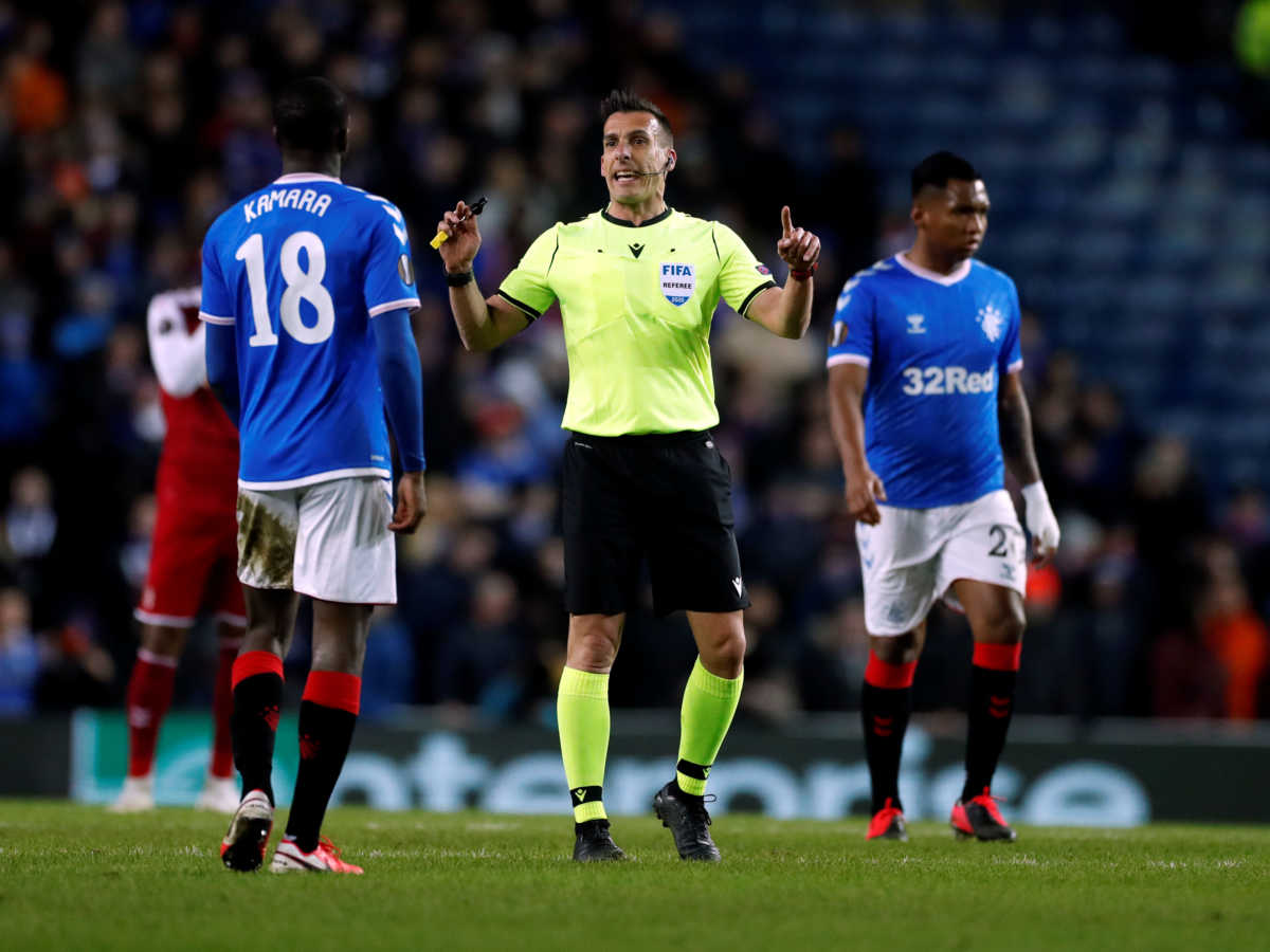 Soccer Football - Europa League - Round of 32 First Leg - Rangers v S.C. Braga - Ibrox, Glasgow, Scotland, Britain - February 20, 2020   Referee Javier Estrada Fernandez   Action Images via Reuters