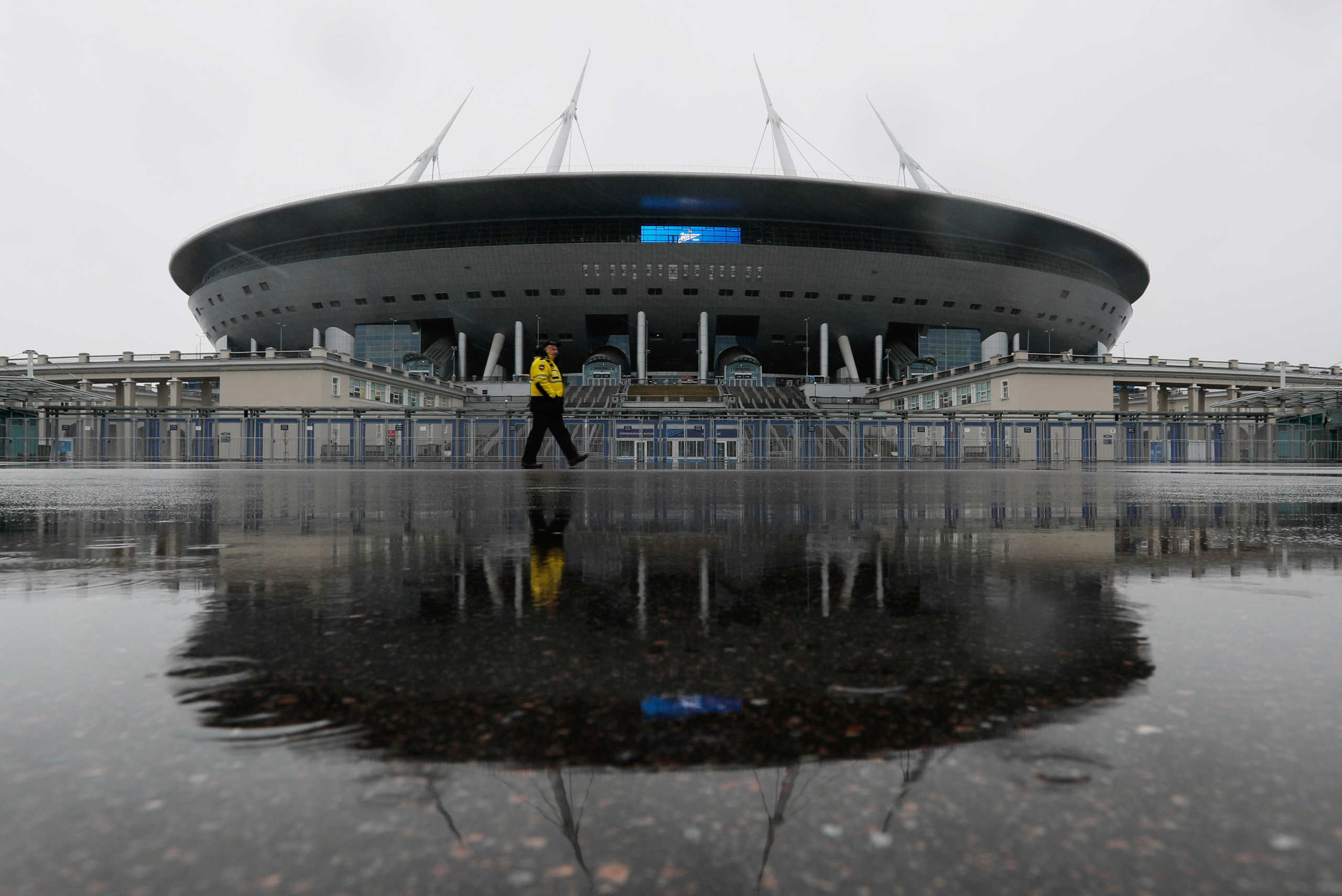 A general view shows the Gazprom Arena stadium, one of the venues planned for the Euro 2020 tournament, as the number of coronavirus (COVID-19) cases grow around the world, in Saint Petersburg, Russia March 16, 2020. REUTERS