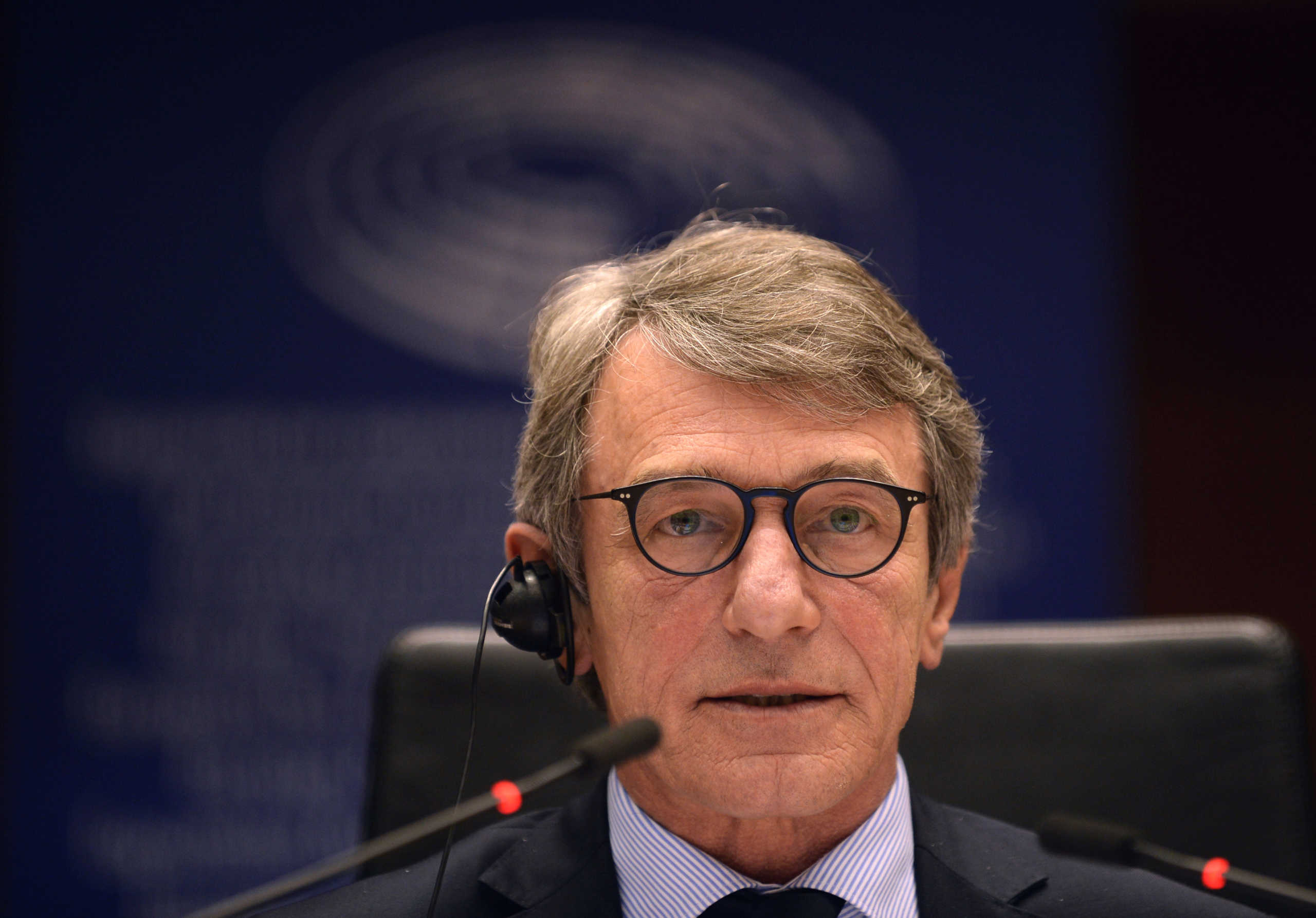 European Parliament President David Sassoli announces that next week's EP's plenary session will be moved to Brussels, in Brussels, Belgium March 9, 2020. REUTERS