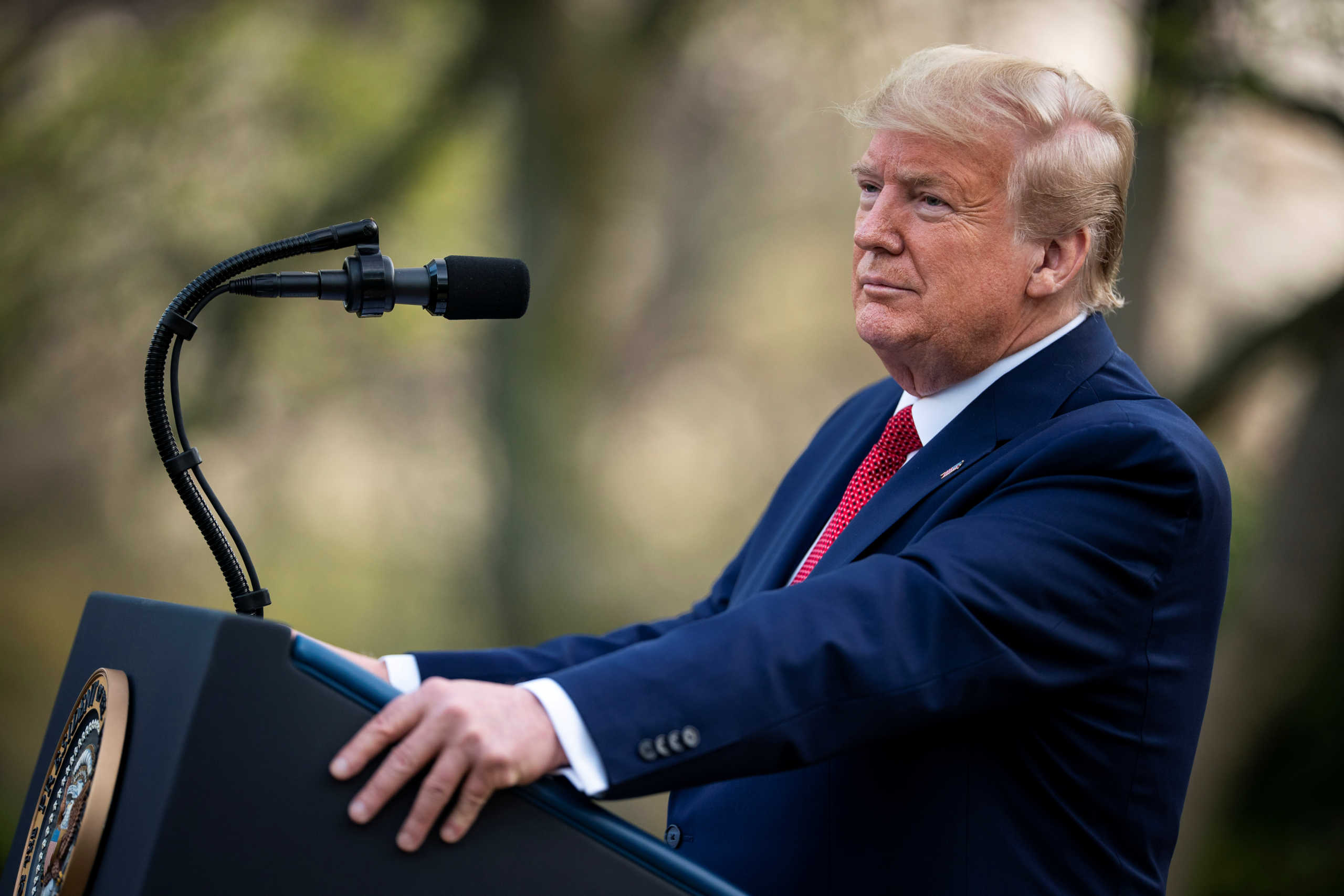 U.S. President Donald Trump pauses while speaking during a news conference in the Rose Garden of the White House in Washington, U.S., March 29, 2020. REUTERS