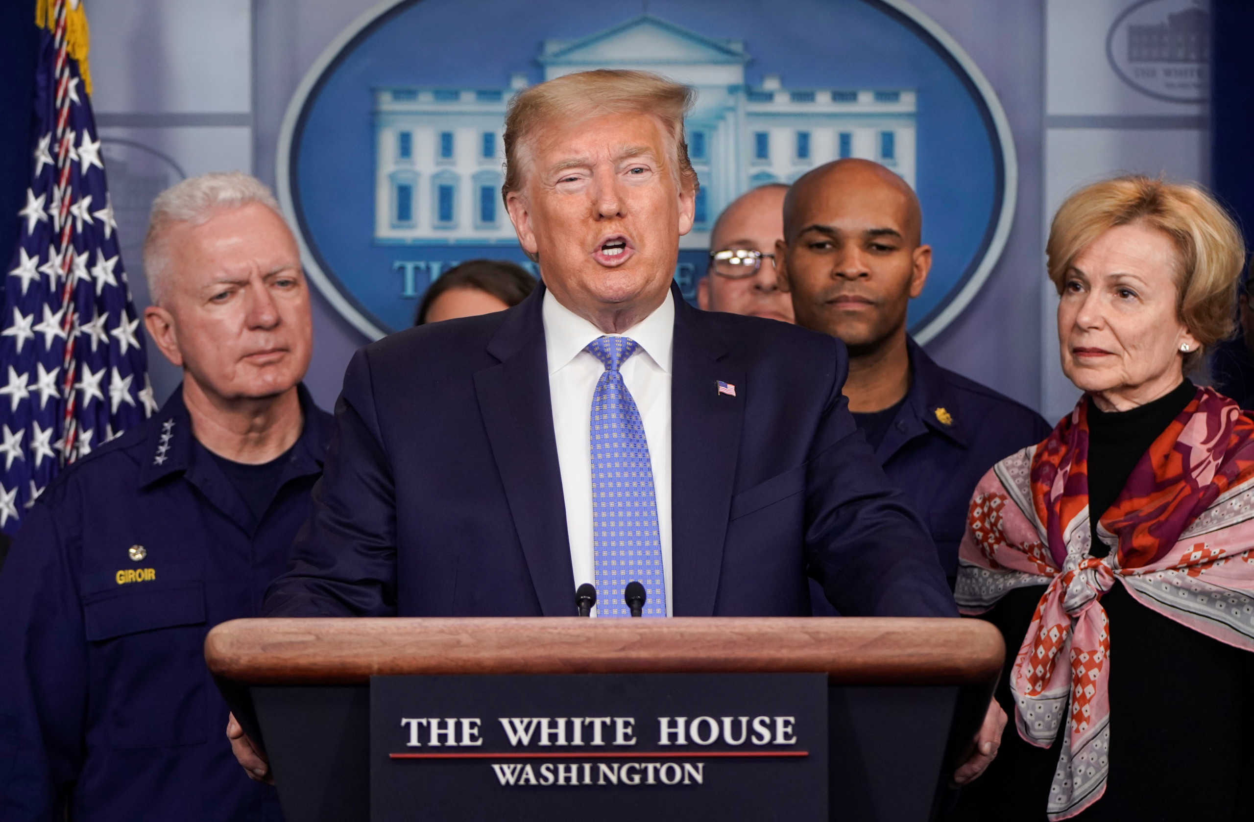 U.S. President Donald Trump speaks during a news briefing on the administration's response to the coronavirus at the White House in Washington, U.S., March 15, 2020.      REUTERS