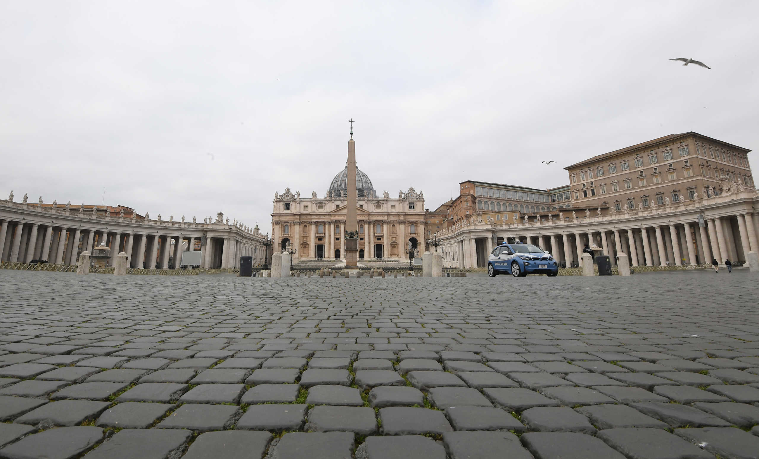 A view of St. Peter's Square, on the fourth day of an unprecedented lockdown across of all Italy imposed to slow the outbreak of coronavirus, in Vatican, March 13, 2020. REUTERS