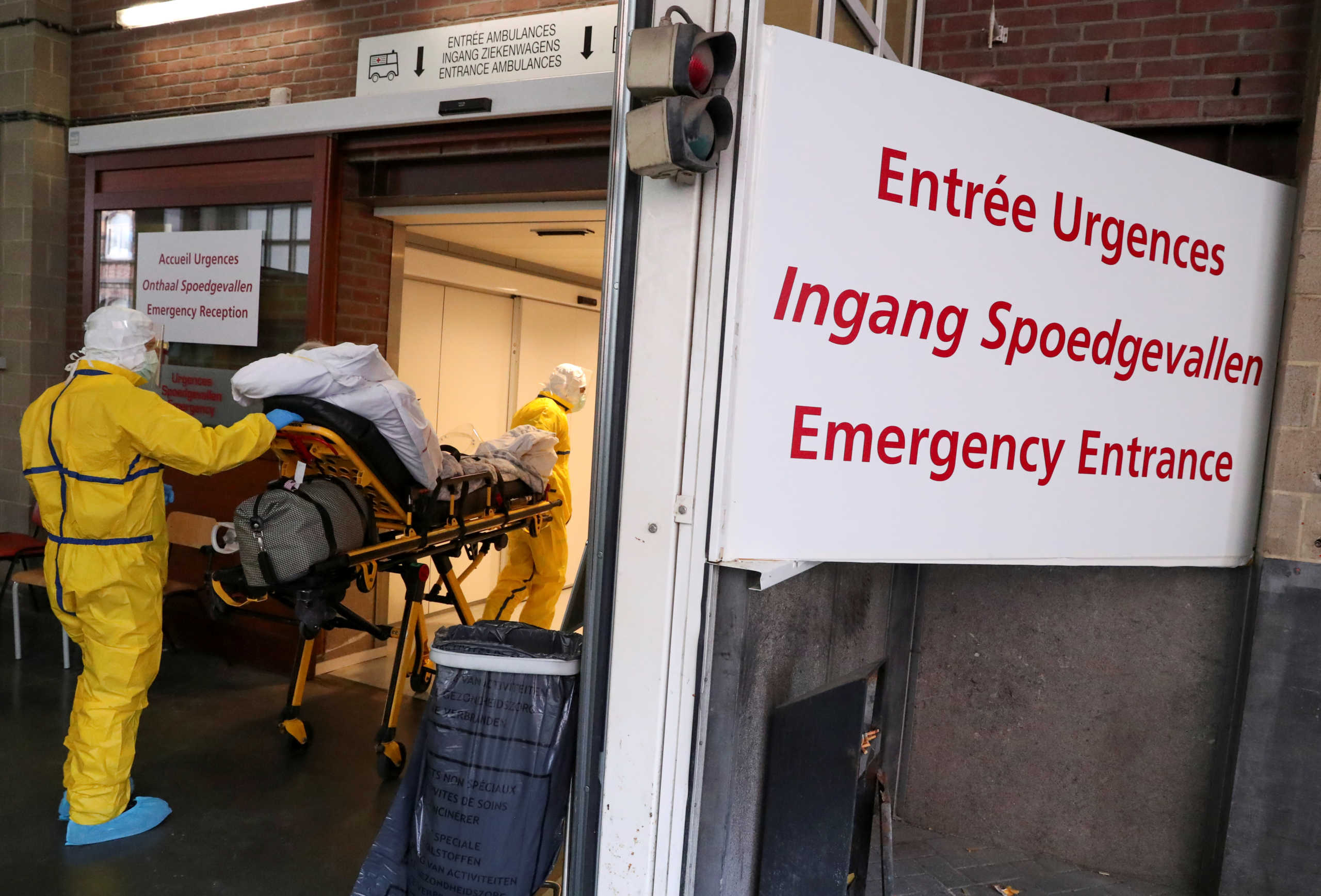 A patient suffering from coronavirus (COVID-19) symptoms arrives at a hospital in Brussels, Belgium March 27, 2020. REUTERS