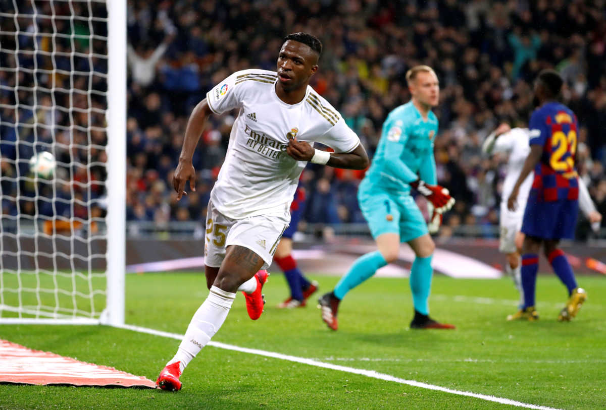 Soccer Football - La Liga Santander - Real Madrid v Barcelona - Santiago Bernabeu, Madrid, Spain - March 1, 2020  Real Madrid's Vinicius Junior celebrates scoring their first goal   REUTERS