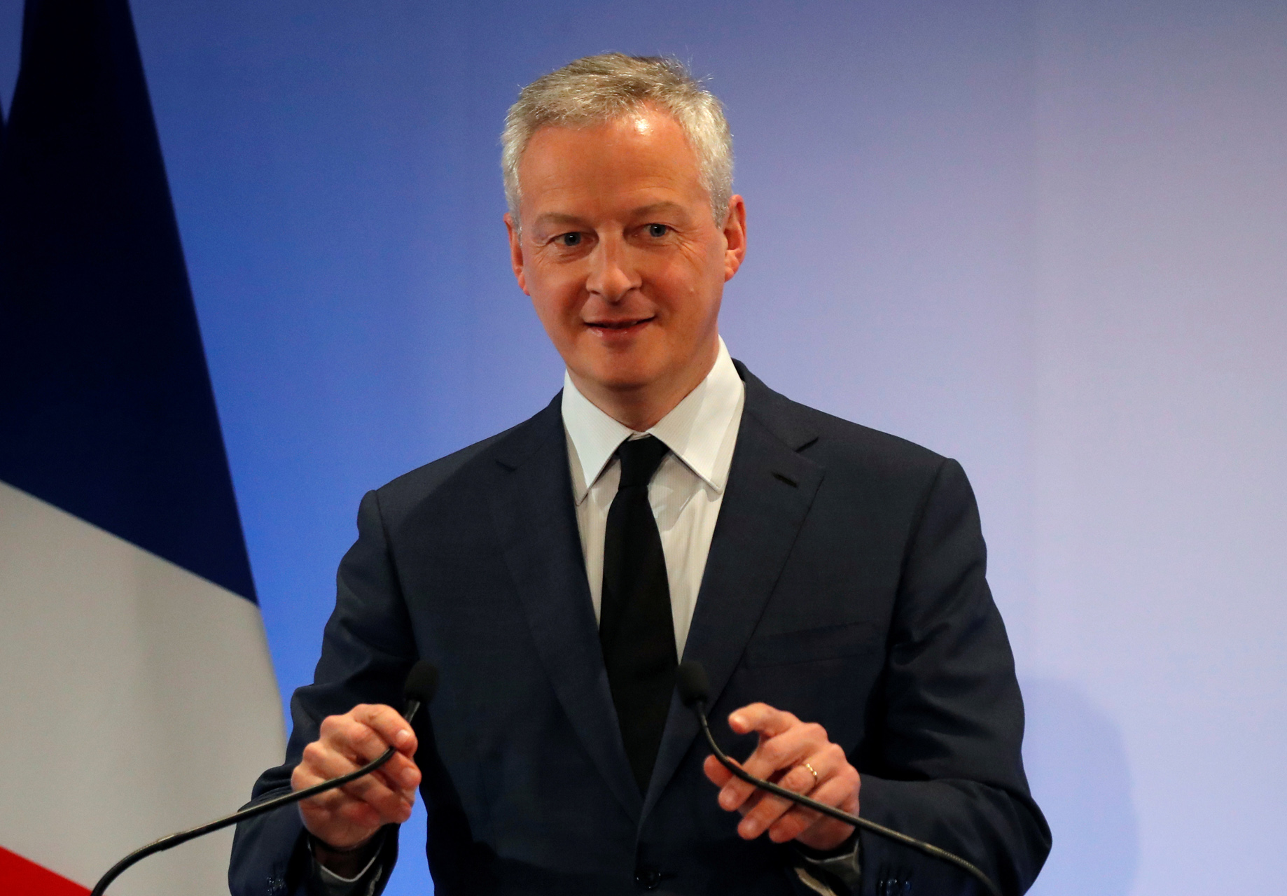 FILE PHOTO: French Finance Minister Bruno Le Maire speaks during his New Year address to France's economic actors and the press at the Bercy Finance Ministry in Paris, France, January 7, 2020. REUTERS
