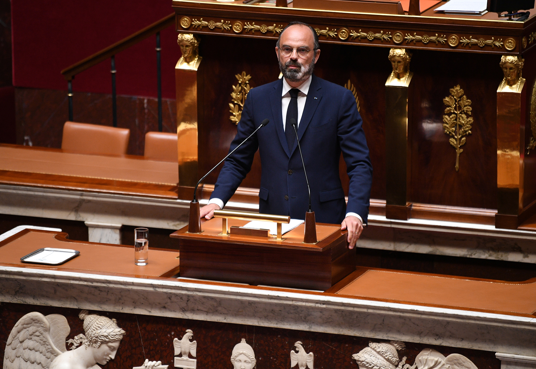 French Prime Minister Edouard Philippe delivers a speech to present the government's plan to unwind the country's coronavirus lockdown at the National Assembly as a lockdown is imposed to slow the spread of coronavirus disease (COVID-19) in Paris, France April 28, 2020. David Niviere