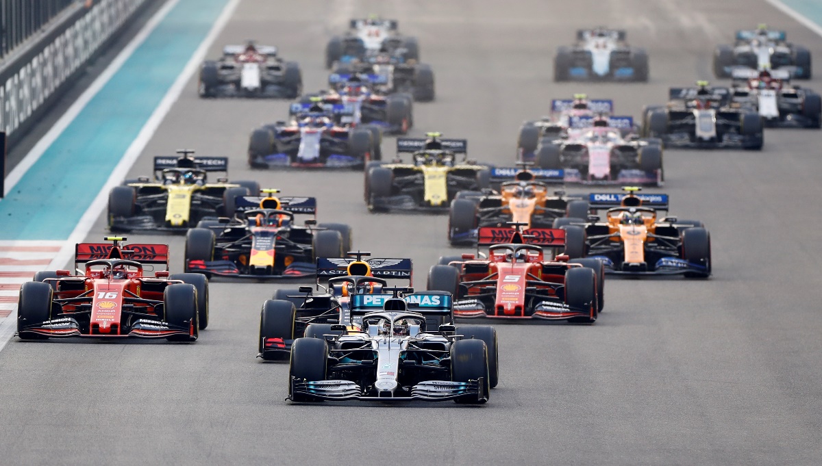 FILE PHOTO: Formula One F1 - Abu Dhabi Grand Prix - Yas Marina Circuit, Abu Dhabi, United Arab Emirates - December 1, 2019   Mercedes' Lewis Hamilton leads at the start of the race   REUTERS