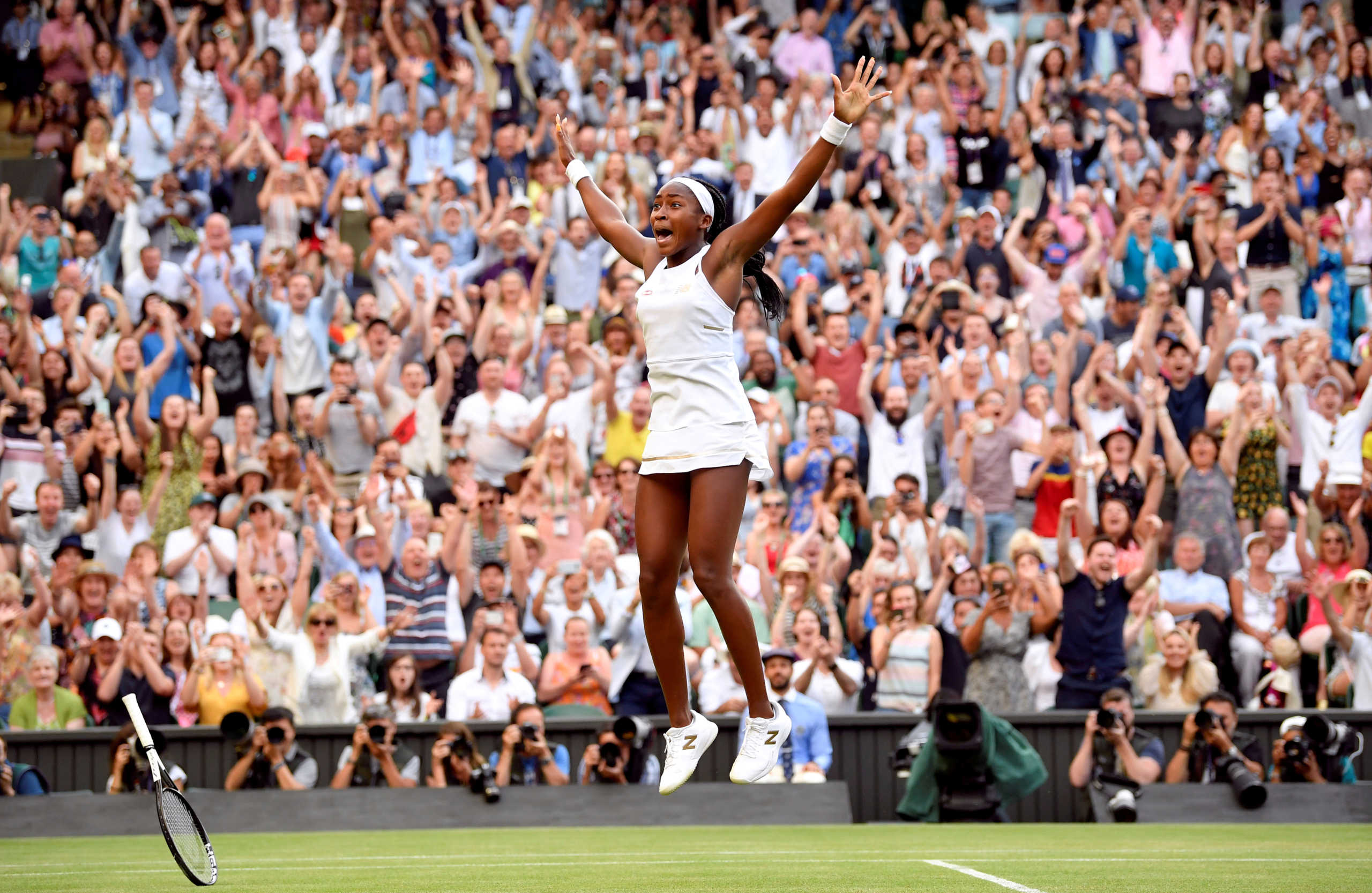 FILE PHOTO: Cori Gauff of the U.S. celebrates winning her third round match against Slovenia's Polona Hercog during Wimbledon at All England Lawn Tennis and Croquet Club in London, Britain July 5, 2019. REUTERS