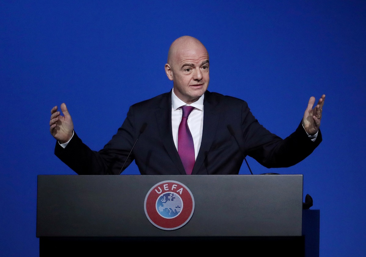 FILE PHOTO: Soccer Football - UEFA Congress - Beurs van Berlage Conference Centre, Amsterdam, Netherlands - March 3, 2020   FIFA President Gianni Infantino during the UEFA Congress   REUTERS