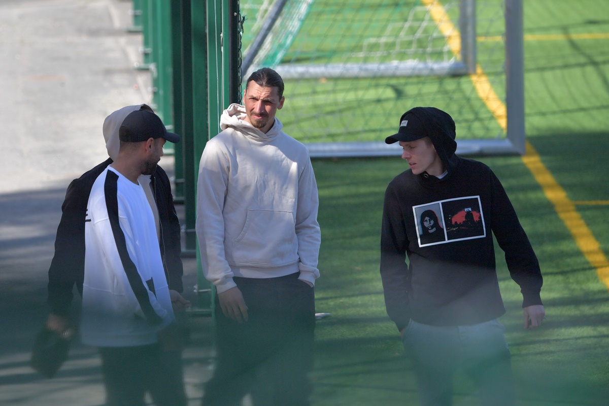 Milan's soccer player Zlatan Ibrahimovic leaves Arsta IP football ground after training with the Swedish team Hammarby IF in Stockholm, Sweden April 9, 2020. Henrik Montgomery