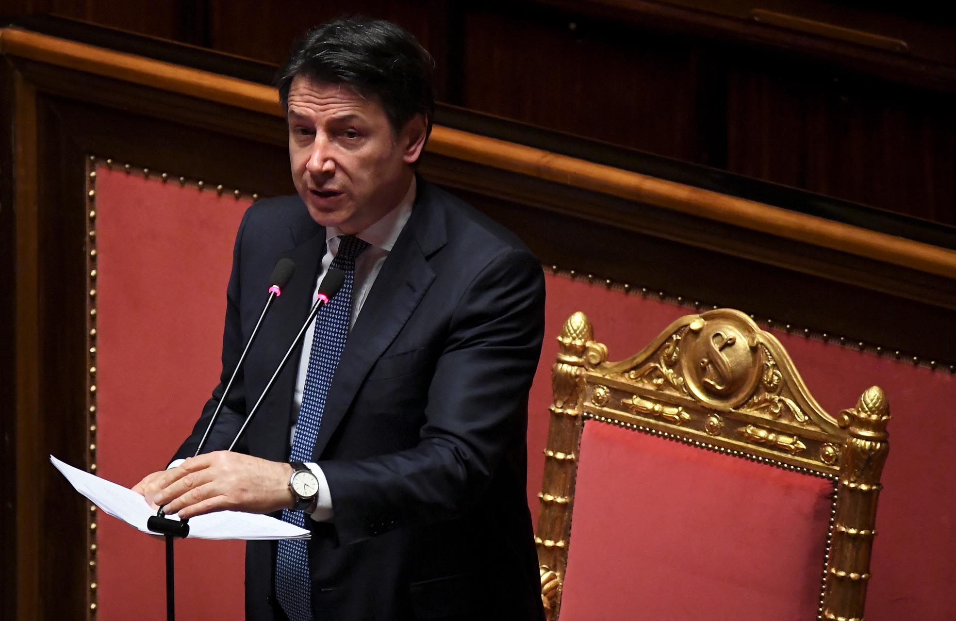FILE PHOTO: Italian Prime Minister Giuseppe Conte addresses the Senate, the upper house of parliament, on the spread of coronavirus disease (COVID-19), in Rome, Italy, March 26, 2020 REUTERS