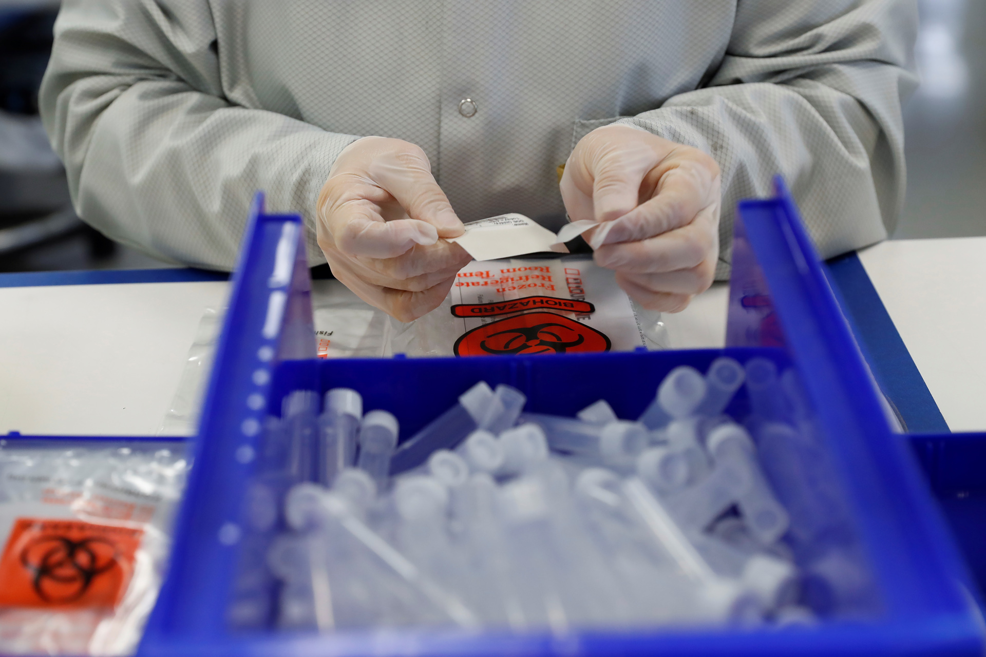 A technician assembles coronavirus test kits at Evolve manufacturing facility, where they will be manufacturing ventilators, in Fremont, California, U.S. March 26, 2020.  Picture taken March 26, 2020. REUTERS