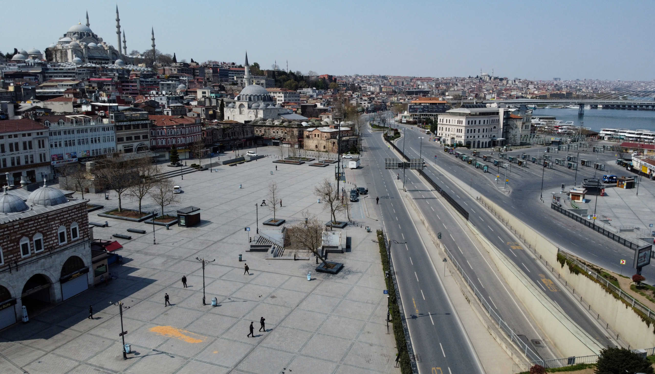 FILE PHOTO: An aerial view of Eminonu district during a two-day curfew imposed to prevent the spread of the coronavirus disease in Istanbul, Turkey, April 11, 2020. Picture taken with a drone. REUTERS