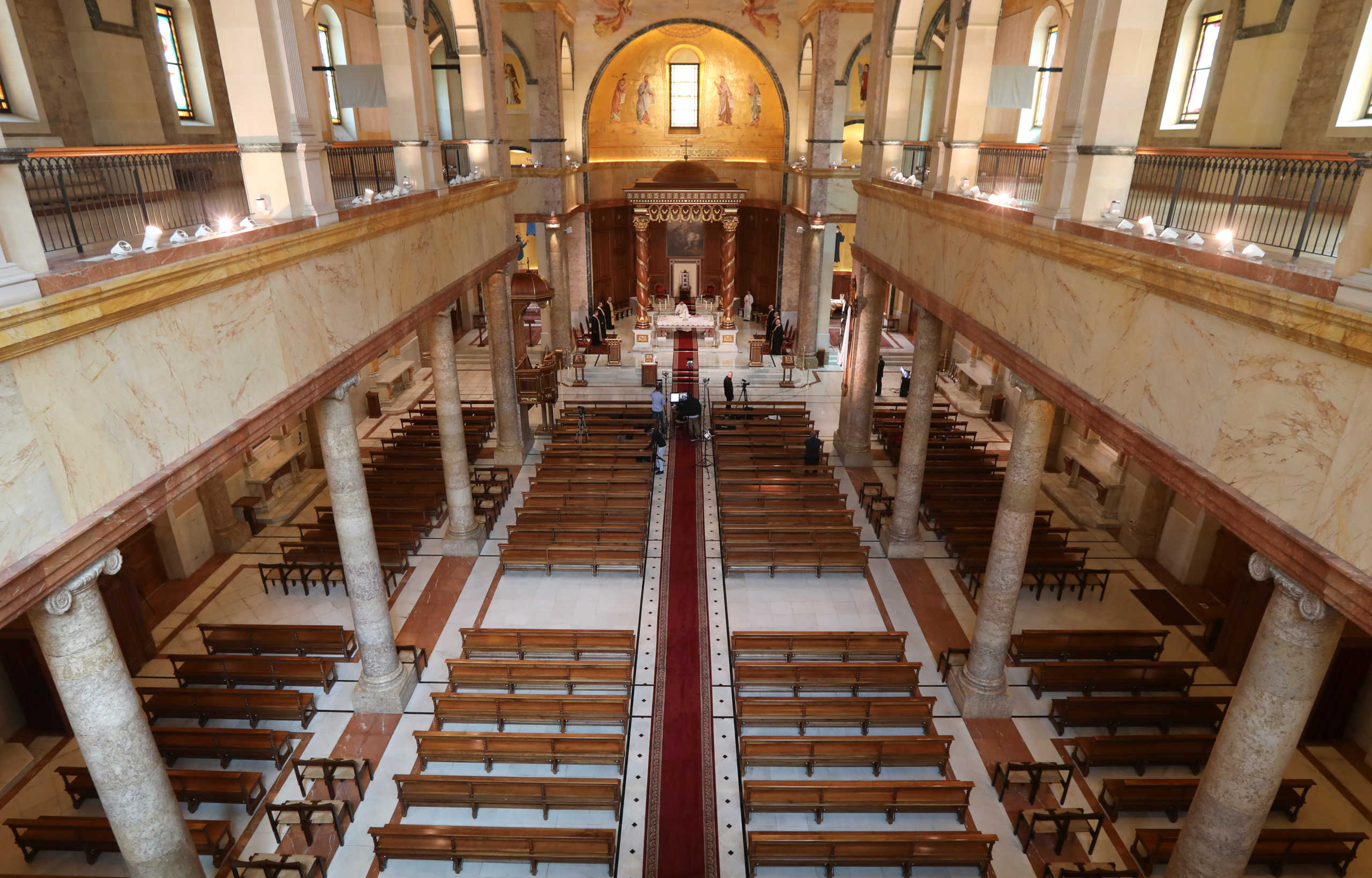 A general view of empty seats during Easter Sunday Mass amid the countrywide lockdown to combat the spread of the coronavirus disease (COVID-19), in Beirut, Lebanon April 12, 2020. REUTERS