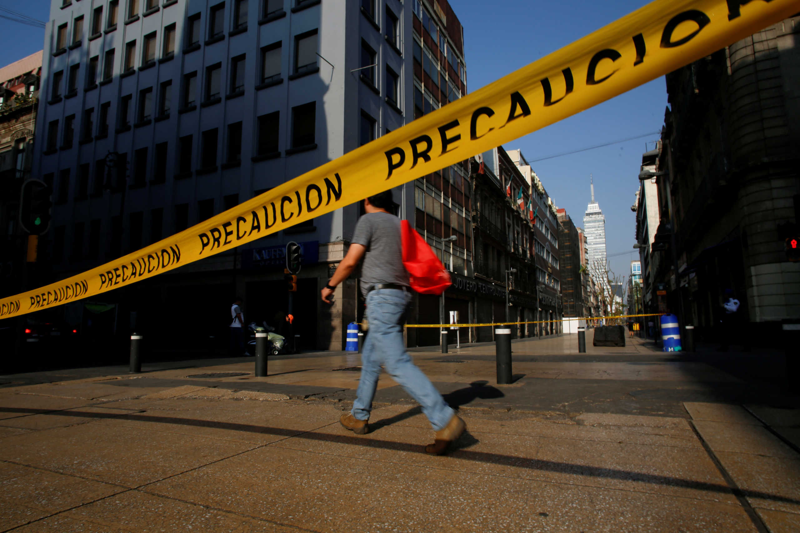 Caution tape blocks off a pedestrian street after Mexico's government declared a health emergency on Monday and issued stricter rules to curb the spread of the coronavirus disease (COVID-19), in Mexico City, Mexico April 1, 2020. REUTERS