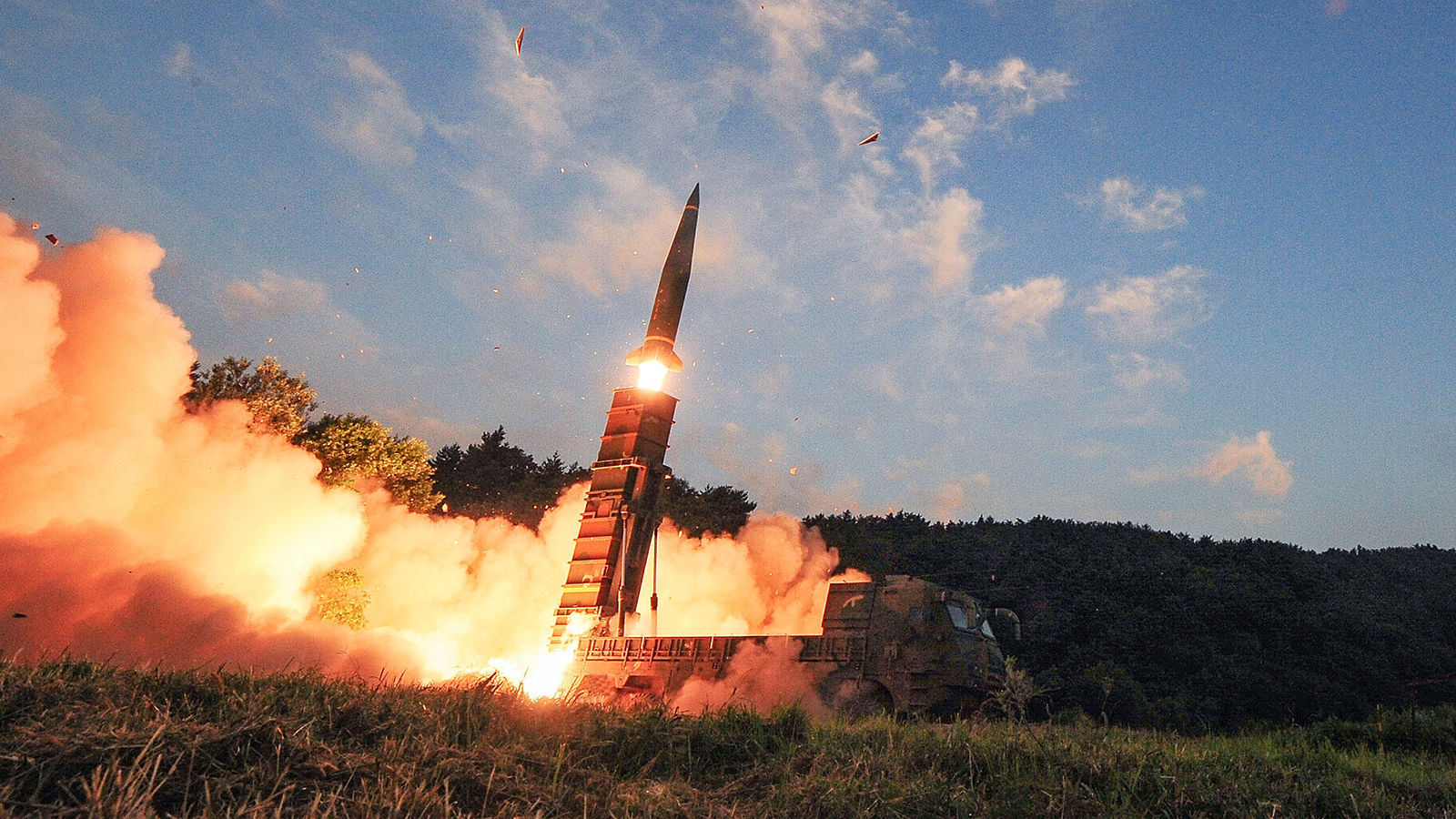 EAST COAST, SOUTH KOREA - SEPTEMBER 4: In this handout photo released by the South Korean Defense Ministry, South Korea's Hyunmu-2 ballistic missile is fired during an exercise aimed to counter North Korea's nuclear test on September 4, 2017 in East Coast, South Korea. South Korea's military said Monday it conducted a combined live-fire exercise in response to North Korea's sixth nuclear test a day earlier.  (Photo by South Korean Defense Ministry via Getty Images)