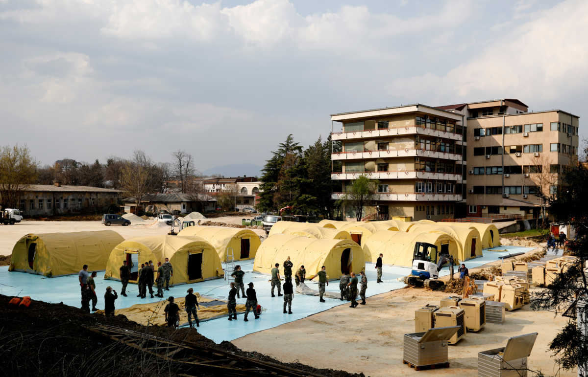 Macedonian army set up tents next to University Clinic for Infectious Diseases due to coronavirus disease (COVID-19) measurements, in Skopje, North Macedonia March 30, 2020. REUTERS