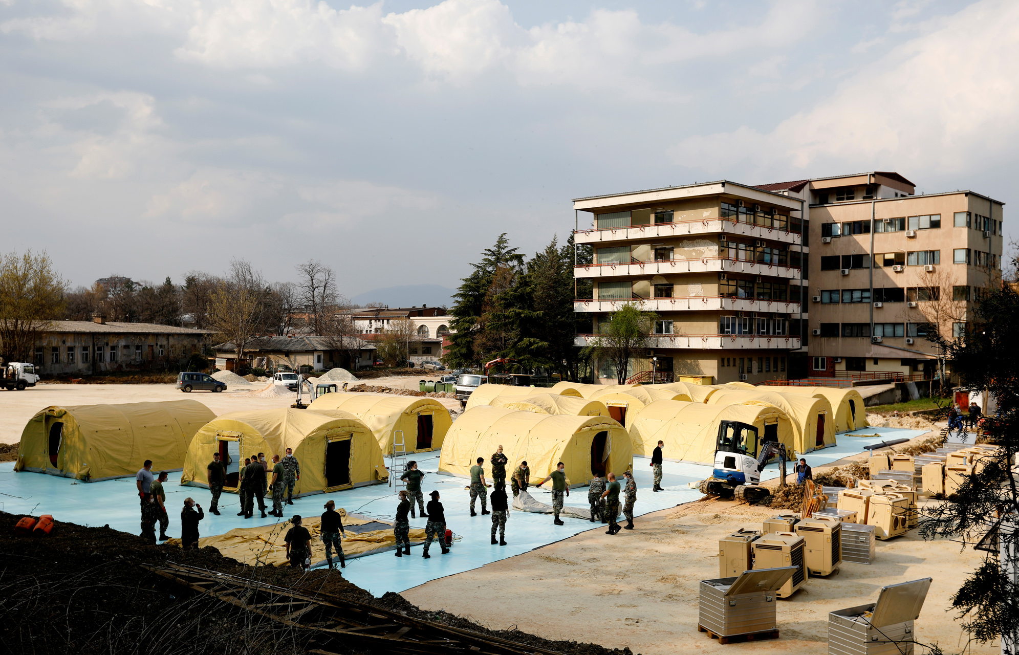 Macedonian army set up tents next to University Clinic for Infectious Diseases due to coronavirus disease (COVID-19) measurements, in Skopje, North Macedonia March 30, 2020. REUTERS