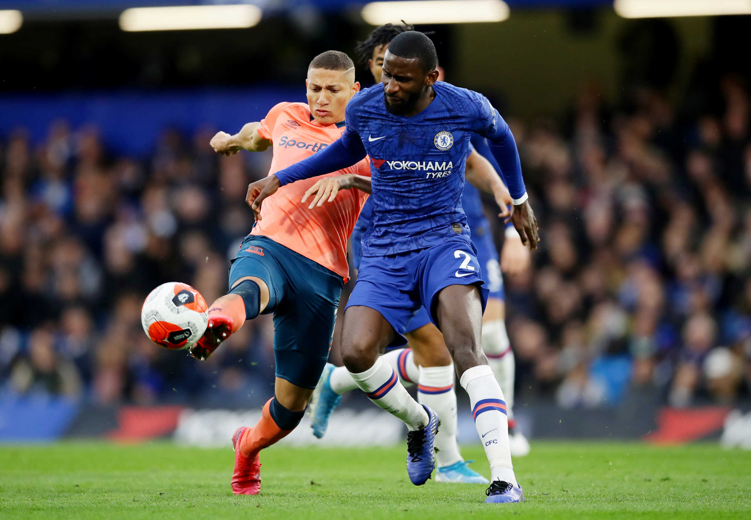 Soccer Football - Premier League - Chelsea v Everton - Stamford Bridge, London, Britain - March 8, 2020  Chelsea's Antonio Rudiger in action with Everton's Richarlison   REUTERS