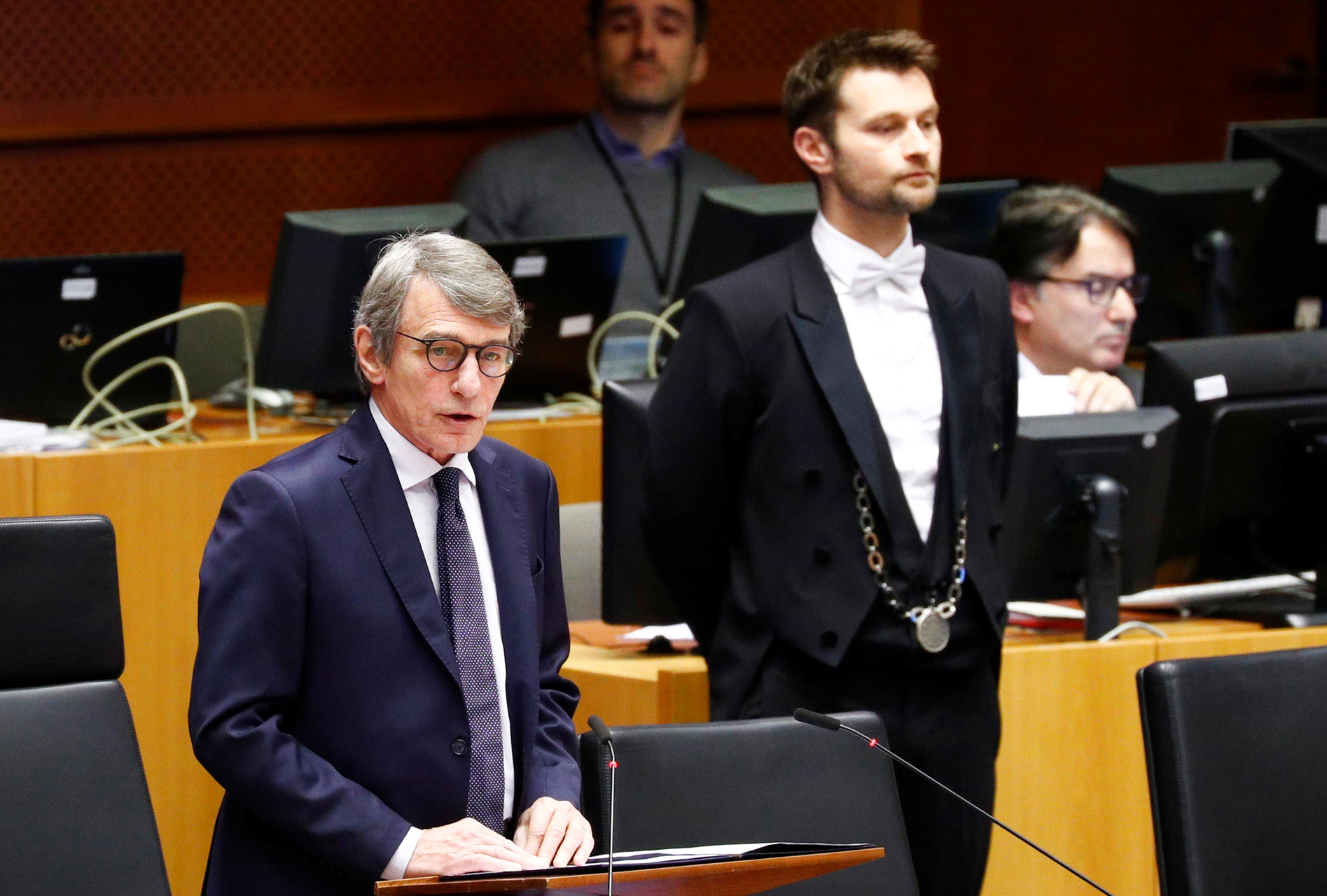 European Parliament President David Sassoli speaks during a special session of the European Parliament to approve special measures to soften the sudden economic impact of coronavirus disease (COVID-19), in Brussels, Belgium March 26, 2020. REUTERS