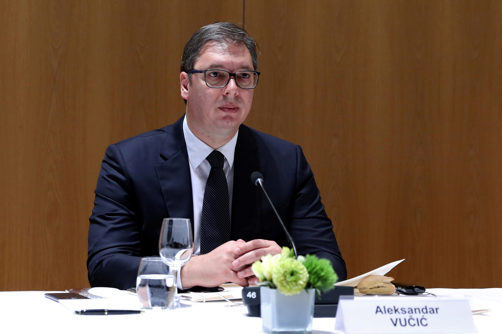 FILE PHOTO: Serbia's President Aleksandar Vucic waits before a meeting of the EU-Western Balkans Summit at the EU headquarters in Brussels Belgium February 16, 2020. Aris Oikonomou