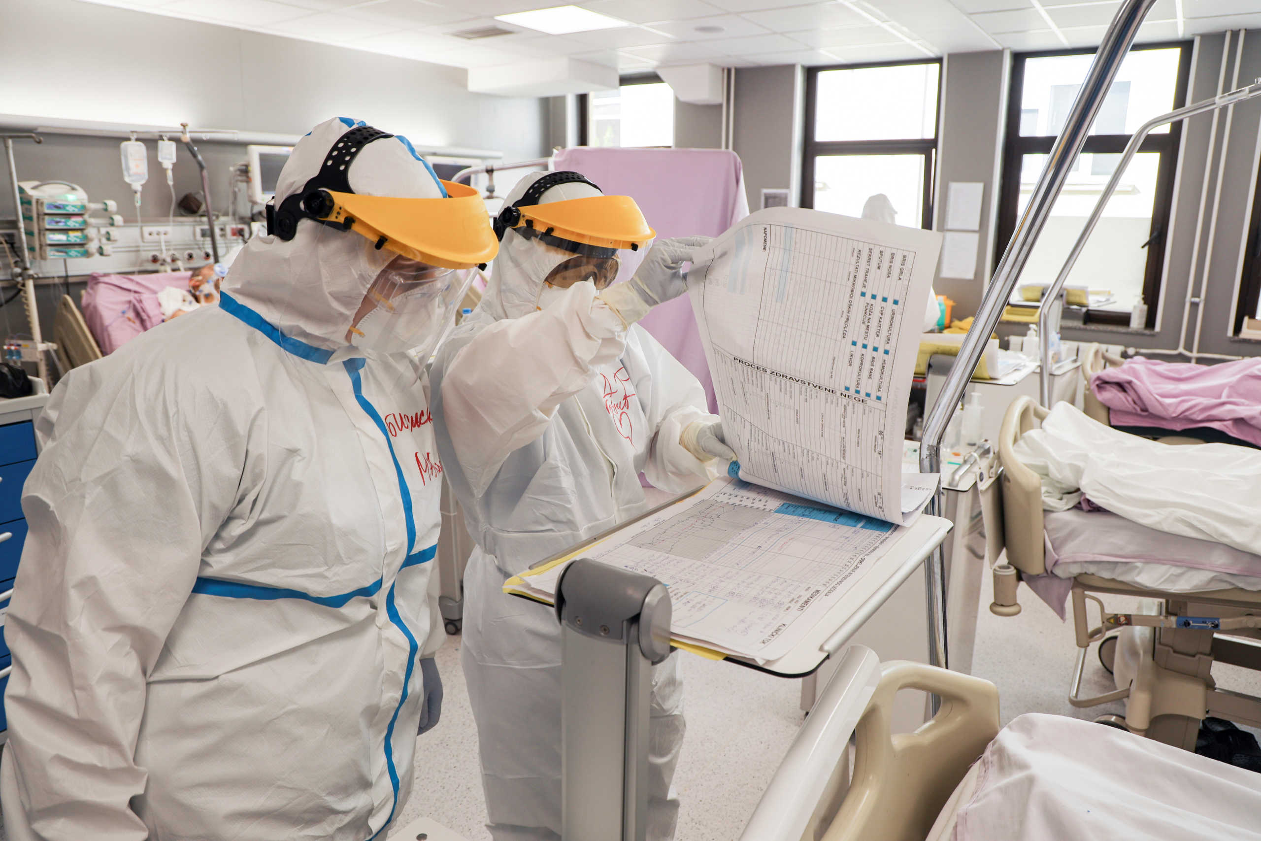 Medical staff work inside intensive care of the Vojvodina clinical centre with patients suffering from coronavirus disease (COVID-19) in Novi Sad, Serbia, April 2, 2020. REUTERS