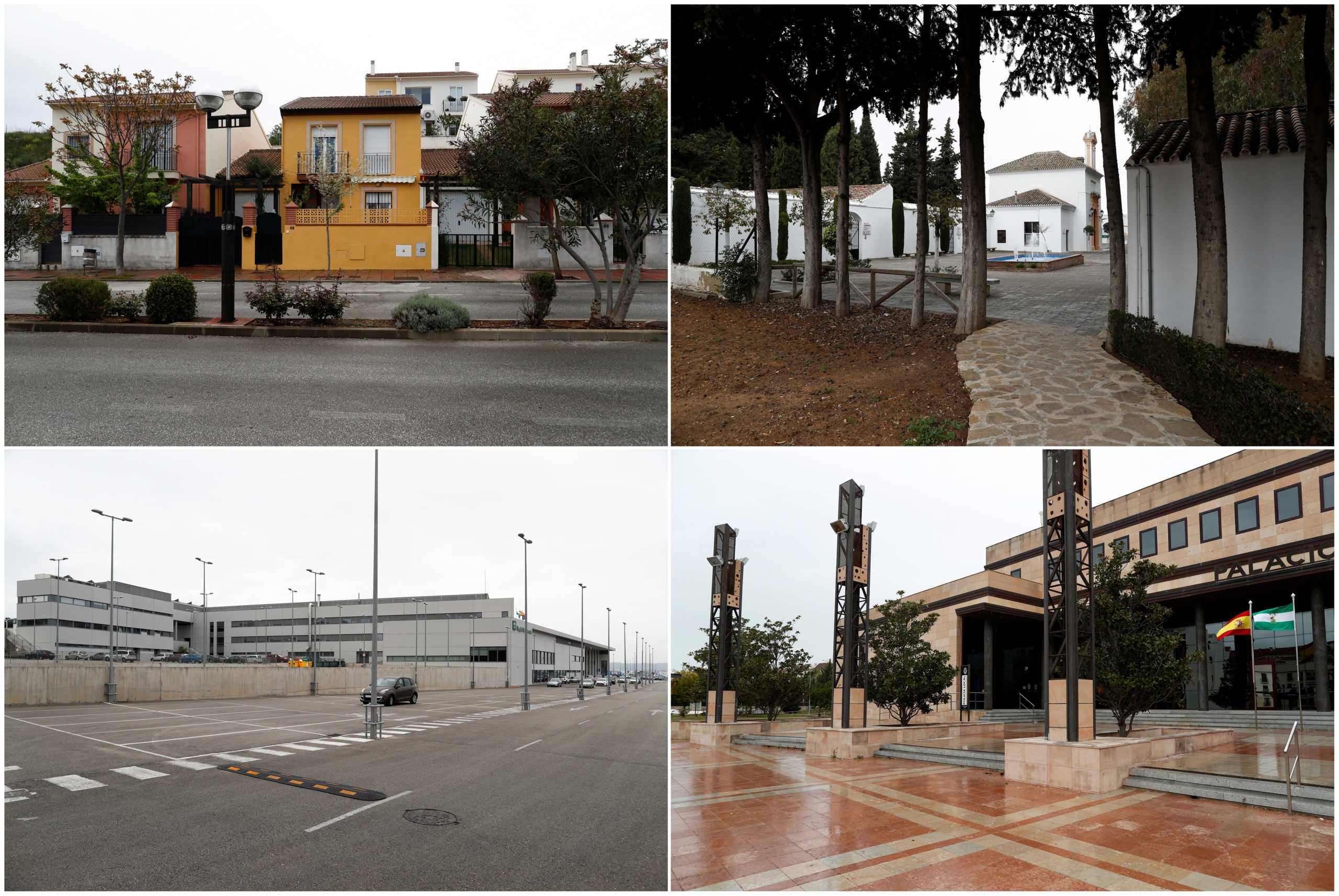 A combination picture shows the Jurado Badillo family home, the cemetery of San Lorenzo, a hospital and the Local Police Headquarters of Ronda, amid the coronavirus disease (COVID-19) outbreak, in Ronda, southern Spain April 9, 2020. REUTERS