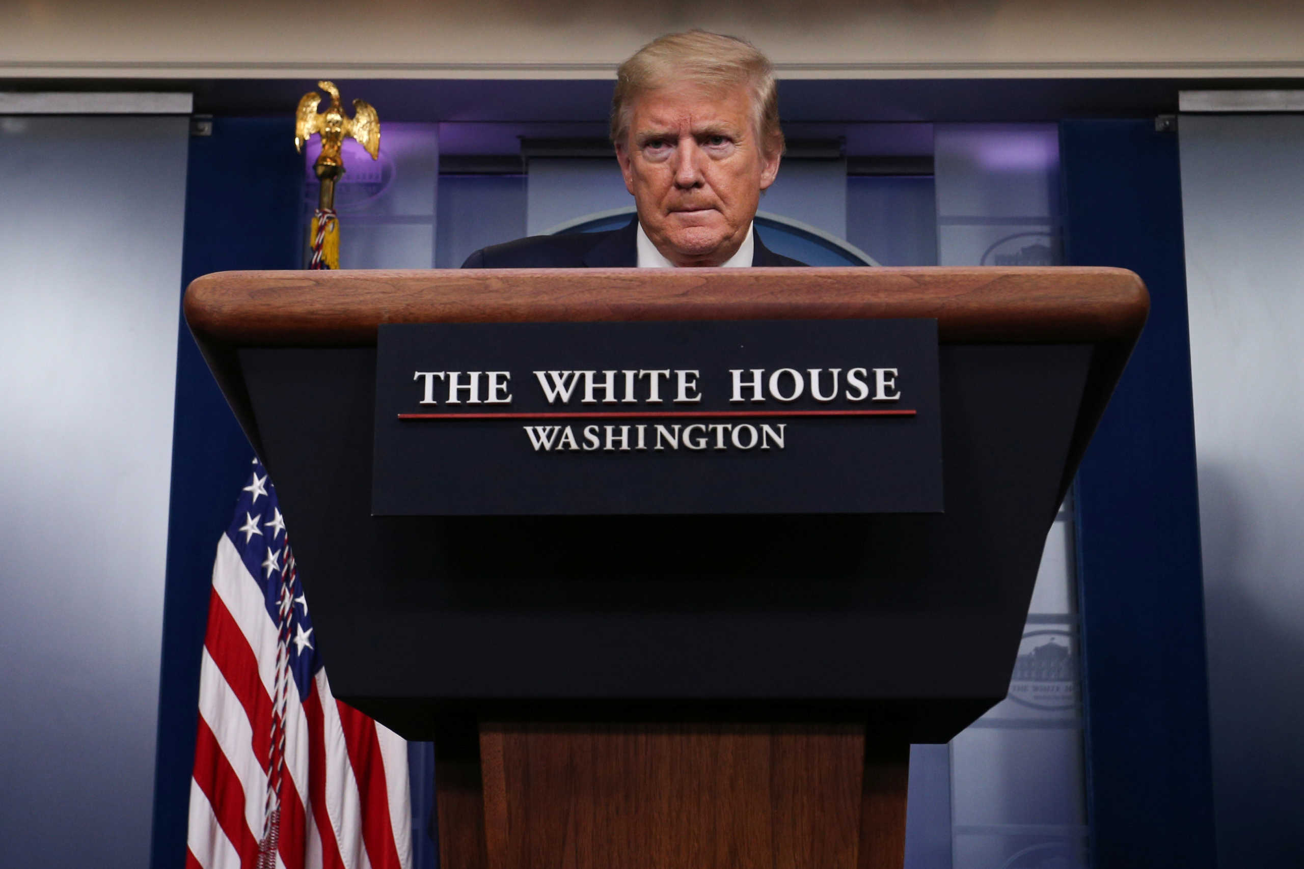 U.S. President Donald Trump leads the daily coronavirus task force briefing at the White House in Washington, U.S., April 22, 2020. REUTERS