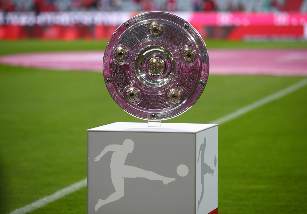 FILE PHOTO: Soccer Football - Bundesliga - Bayern Munich v Hertha Berlin - Allianz Arena, Munich, Germany - August 16, 2019   General view of the Bundesliga trophy on display inside the stadium before the match.       REUTERS