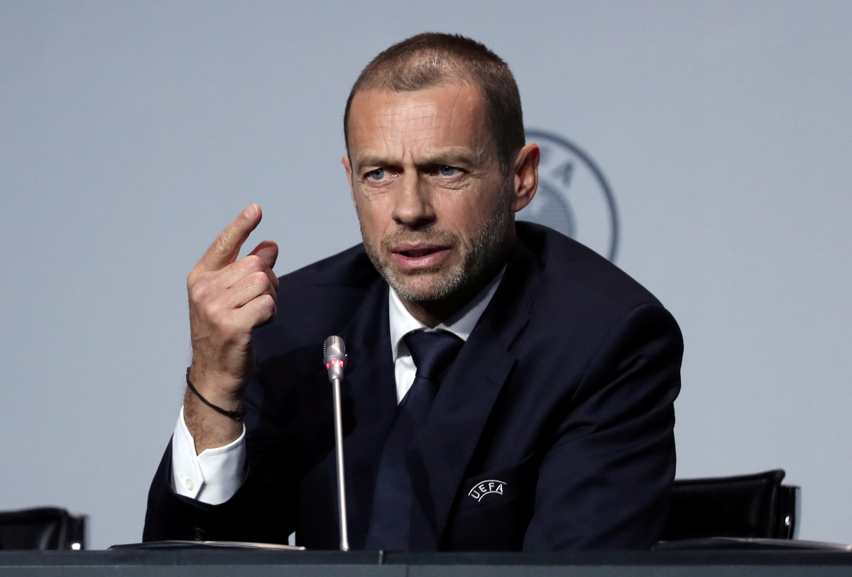 FILE PHOTO: Soccer Football - UEFA Congress - Beurs van Berlage Conference Centre, Amsterdam, Netherlands - March 3, 2020   UEFA President Aleksander Ceferin during a press conference   REUTERS