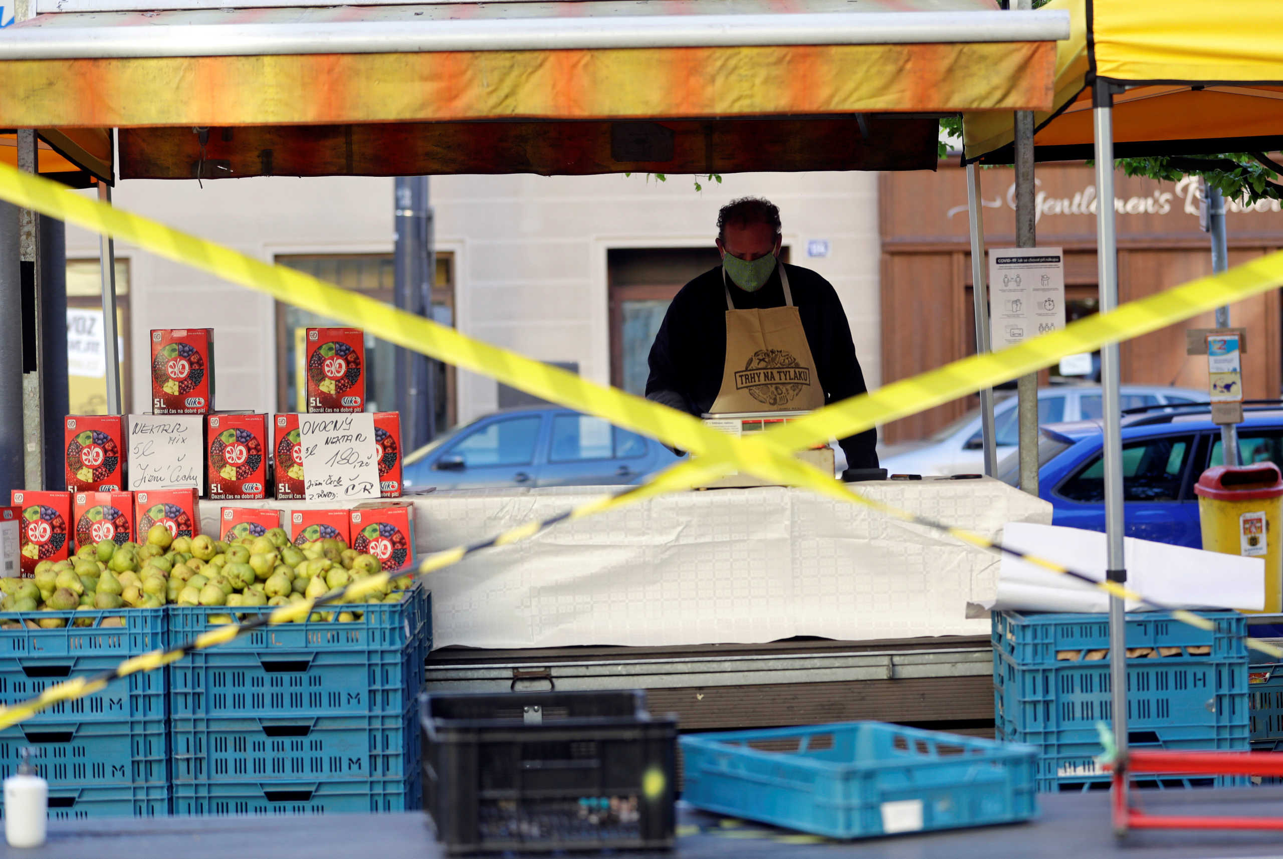 A vendor prepares products before a local farmer's market reopening, as the spread of the coronavirus disease (COVID-19) continues in Prague, Czech Republic, April 20, 2020. REUTERS