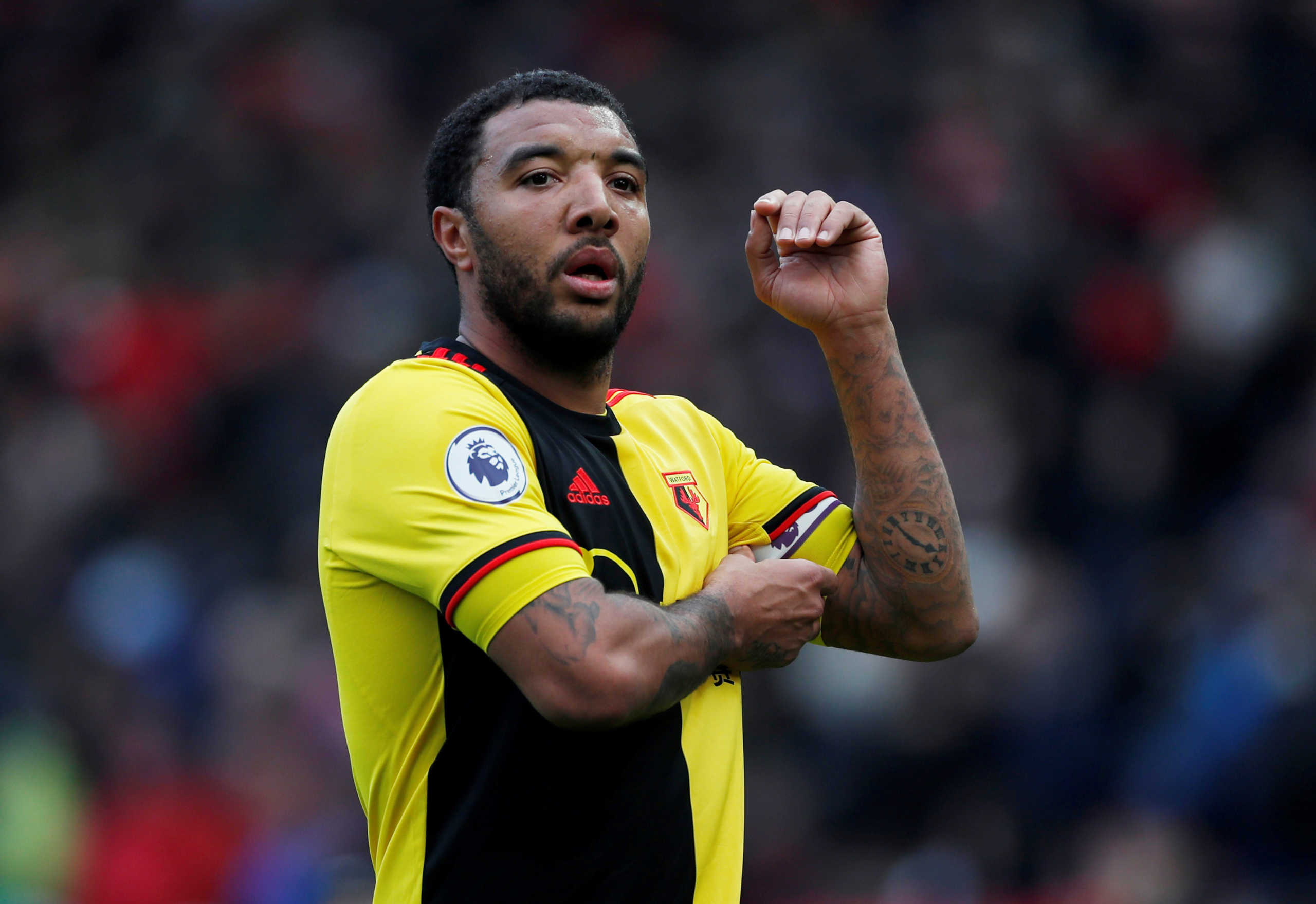 FILE PHOTO: Soccer Football - Premier League - Manchester United v Watford - Old Trafford, Manchester, Britain - February 23, 2020  Watford's Troy Deeney   Action Images via Reuters