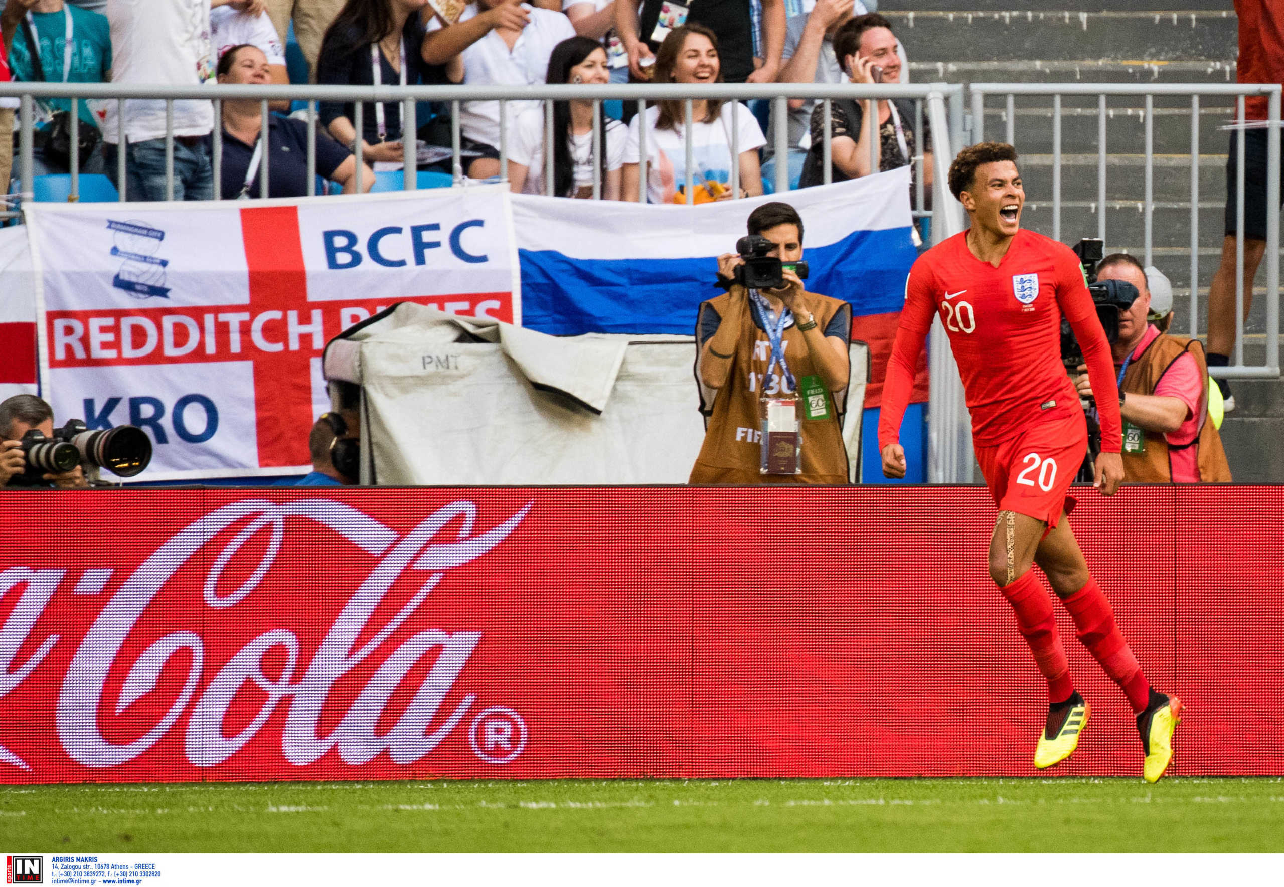 180707 Dele Alli of England celebrates the 0-2 goal during the FIFA World Cup quarter final match between Sweden and England on Jul 7, 2018 in Samara..Photo: Ludvig Thunman