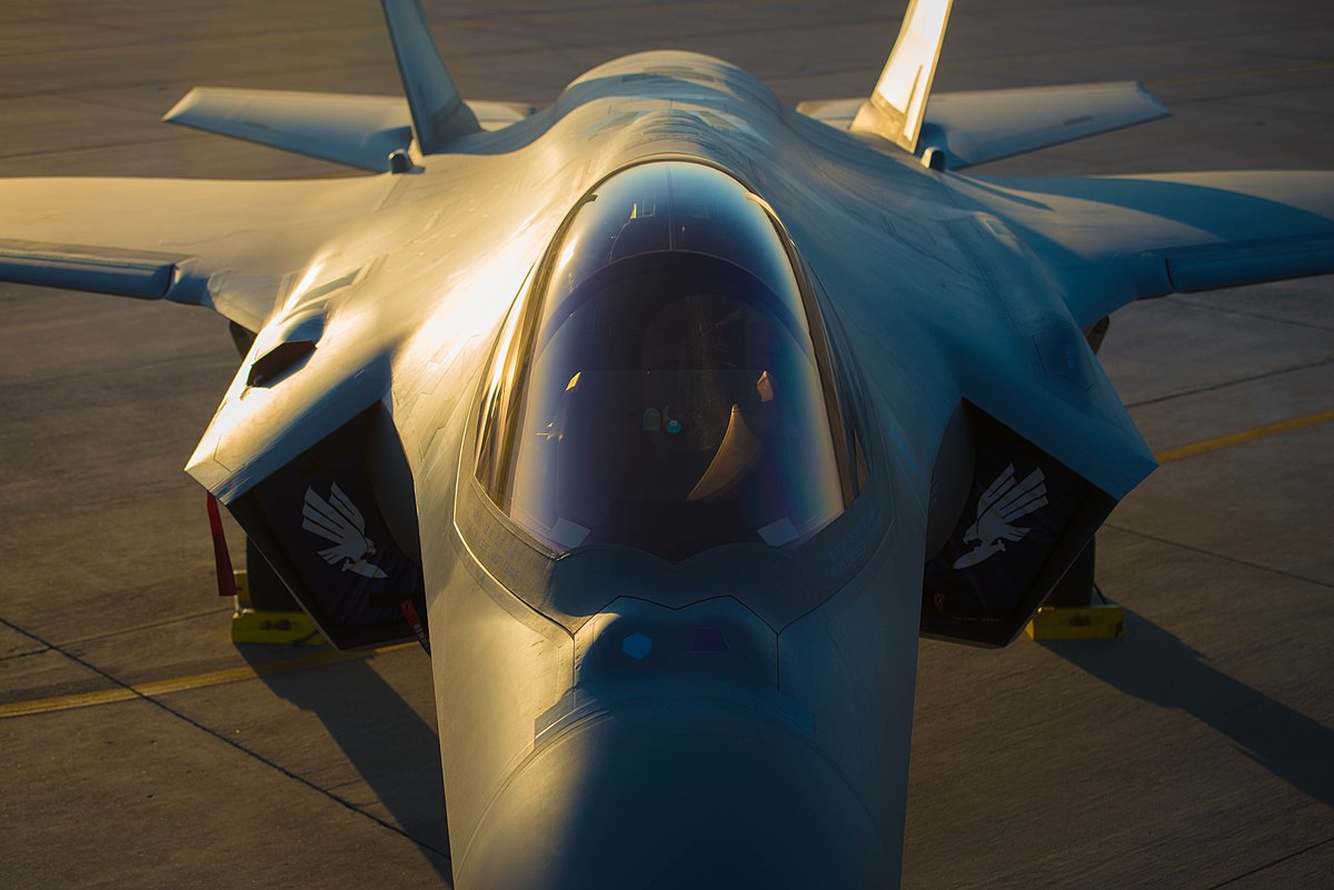 The sun shines on a Royal Australian Air Force F-35A Lightning II at Luke Air Force Base, Ariz., Aug. 6, 2018. The first Australian F-35 arrived at Luke AFB in December 2014. Currently six Australian F-35's are assigned to the 61st Fighter Squadron where their pilots train alongside U.S. Air Force pilots. (U.S. Air Force photo by Staff Sgt. Jensen Stidham)