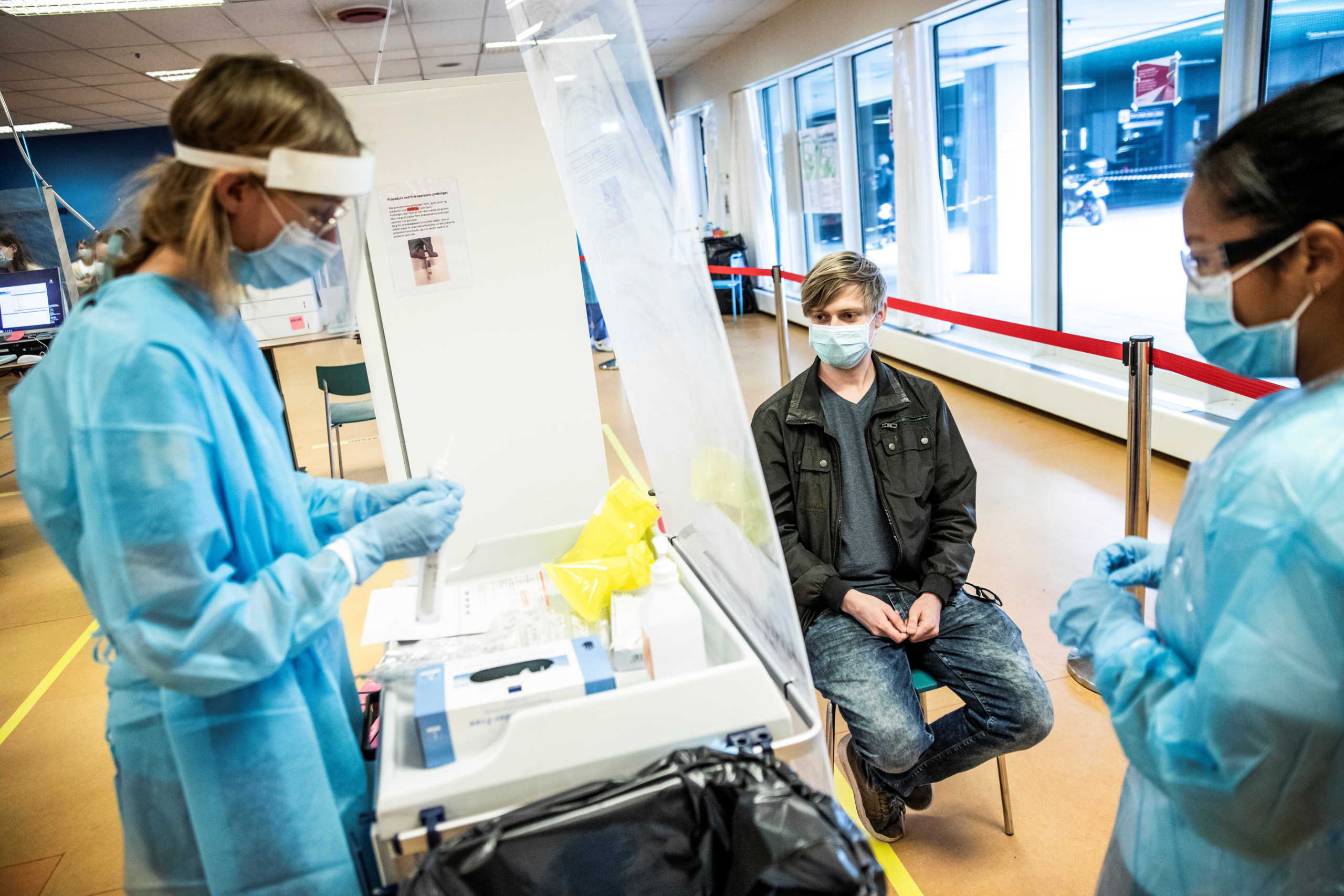 A patient waits to be tested for the coronavirus disease (COVID-19) at Herlev Hospital in Copenhagen, Denmark, May 6, 2020. Picture taken May 6, 2020.  Ritzau Scanpix