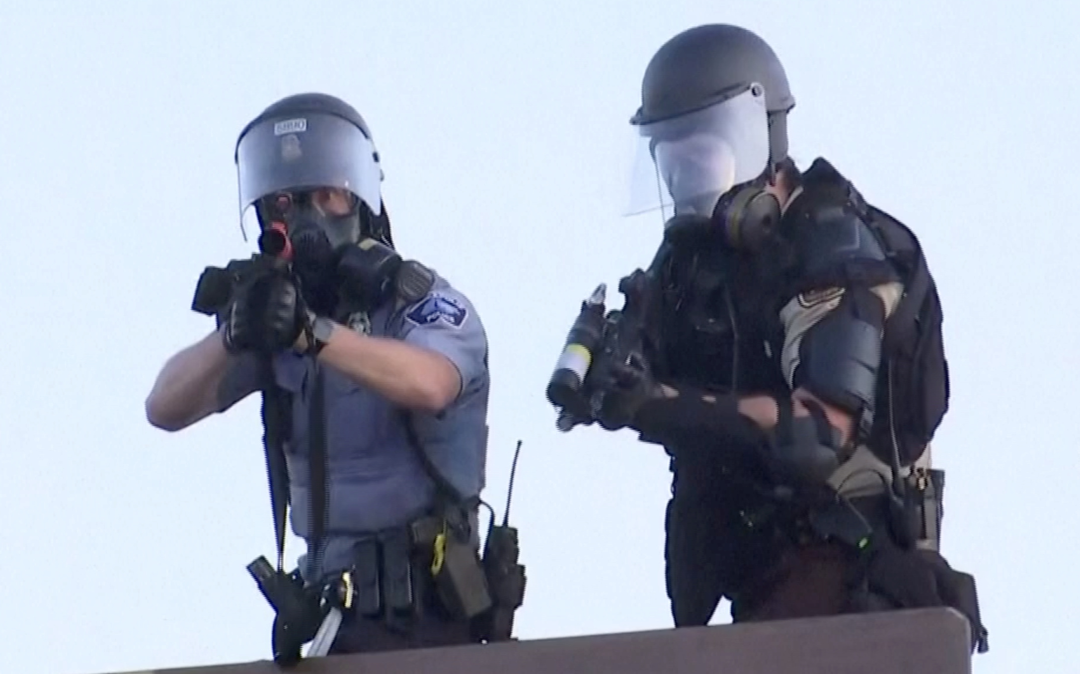 Police aim at a Reuters TV cameraman during nationwide unrest following the death of of George Floyd in Minneapolis police custody, in Minneapolis, Minnesota, May 30, 2020. REUTERS TV