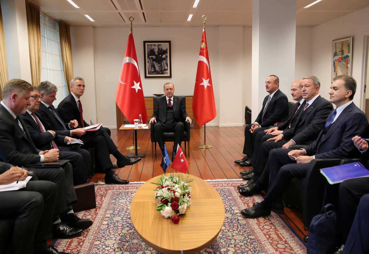 Turkish President Tayyip Erdogan meets with NATO Secretary General Jens Stoltenberg in Brussels, Belgium, March 9, 2020. Turkish Presidential Press Office