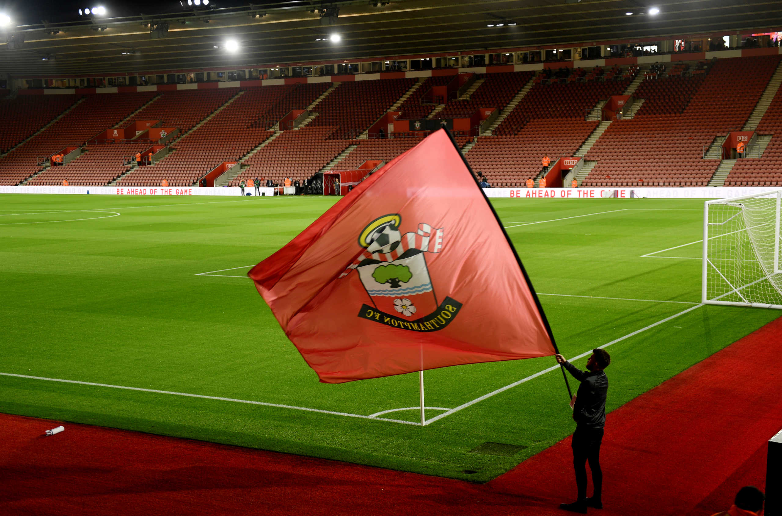 FILE PHOTO: Soccer Football - Premier League - Southampton v Leicester City - St Mary's Stadium, Southampton, Britain - October 25, 2019   General view of a Southampton flag inside the stadium before the match    Action Images via Reuters