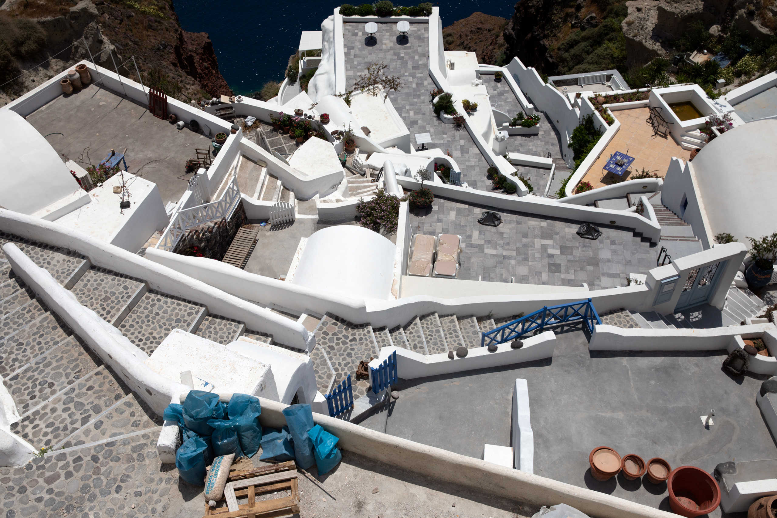 Empty balconies in Oia, following the coronavirus disease (COVID-19) outbreak, on the island of Santorini, Greece, May 7, 2020. REUTERS