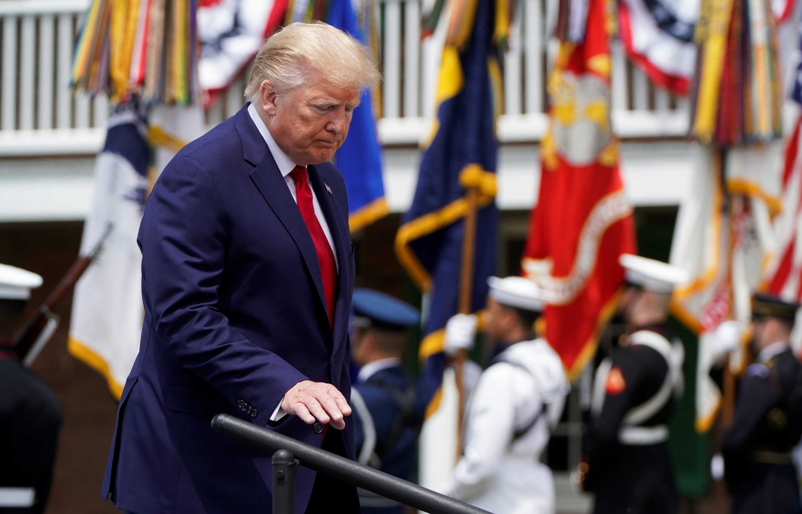 U.S. President Donald Trump departs after speaking during ceremonies commemorating the Memorial Day holiday at Fort McHenry in Baltimore, Maryland, U.S., May 25, 2020. REUTERS