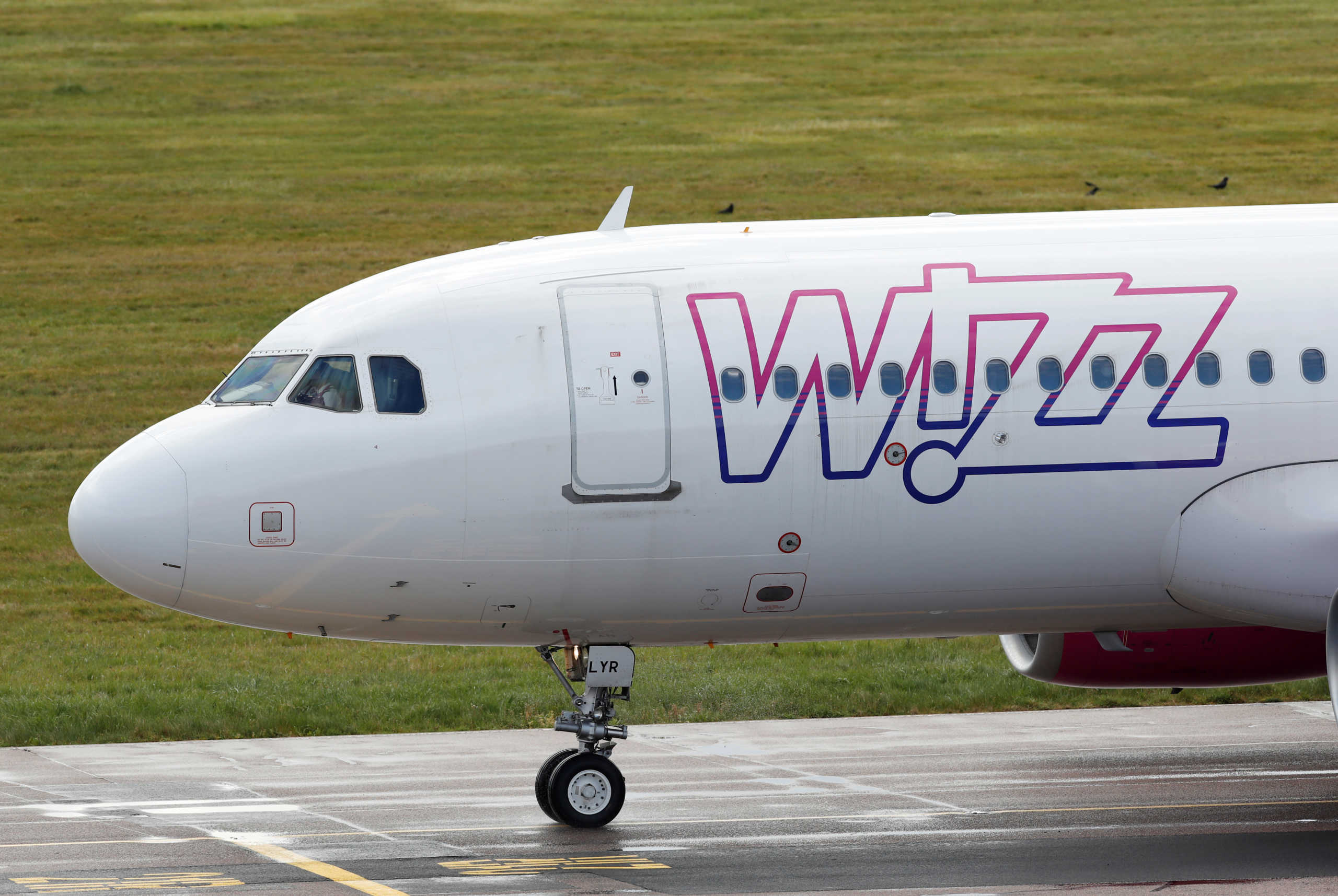 A Wizz Air Airbus A320 from Sofia, Bulgaria taxis to a gate after landing at Luton Airport after Wizz Air resumed flights today on some routes, following the outbreak of the coronavirus disease (COVID-19), Luton, Britain, May 1, 2020. REUTERS