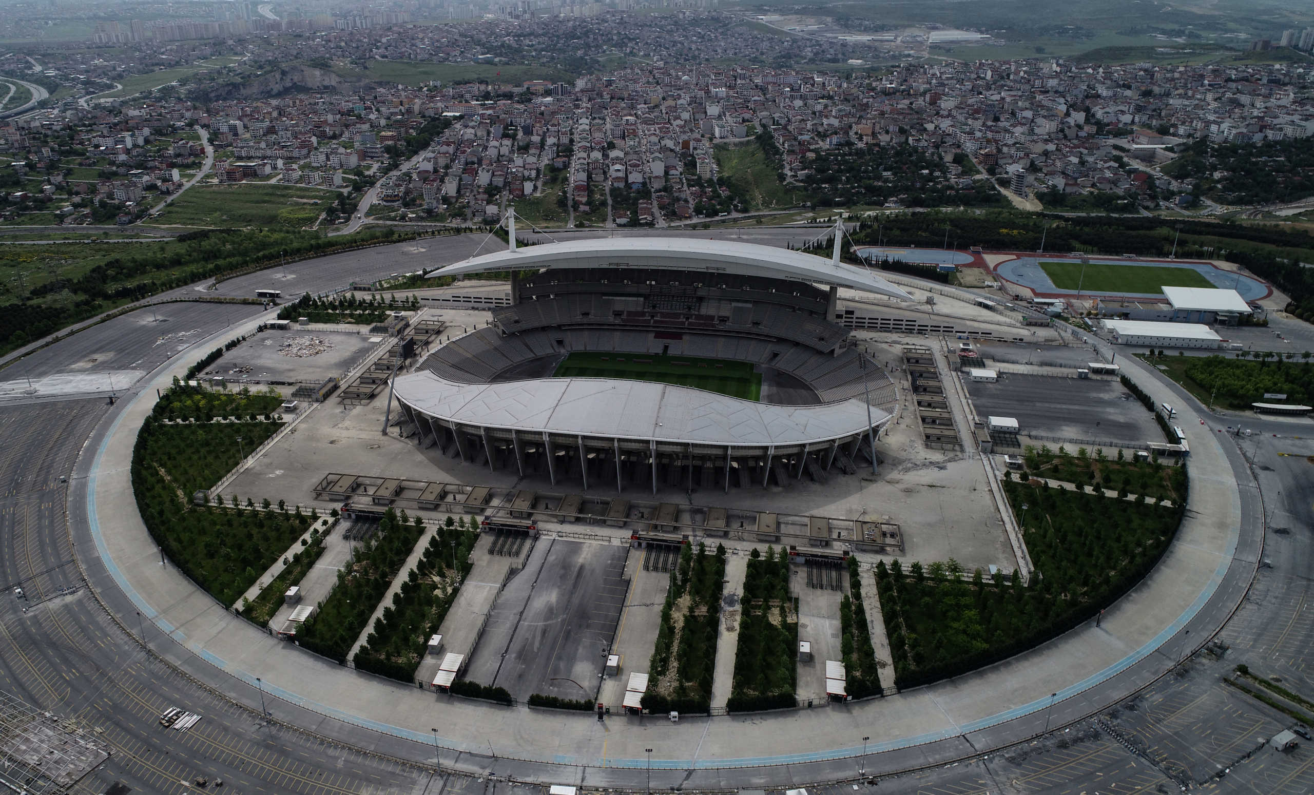 FILE PHOTO: An aerial view of Ataturk Olympic stadium during a 4 day curfew amid the spread of the coronavirus disease (COVID-19), in Istanbul, Turkey May 19, 2020. Picture taken with drone. REUTERS